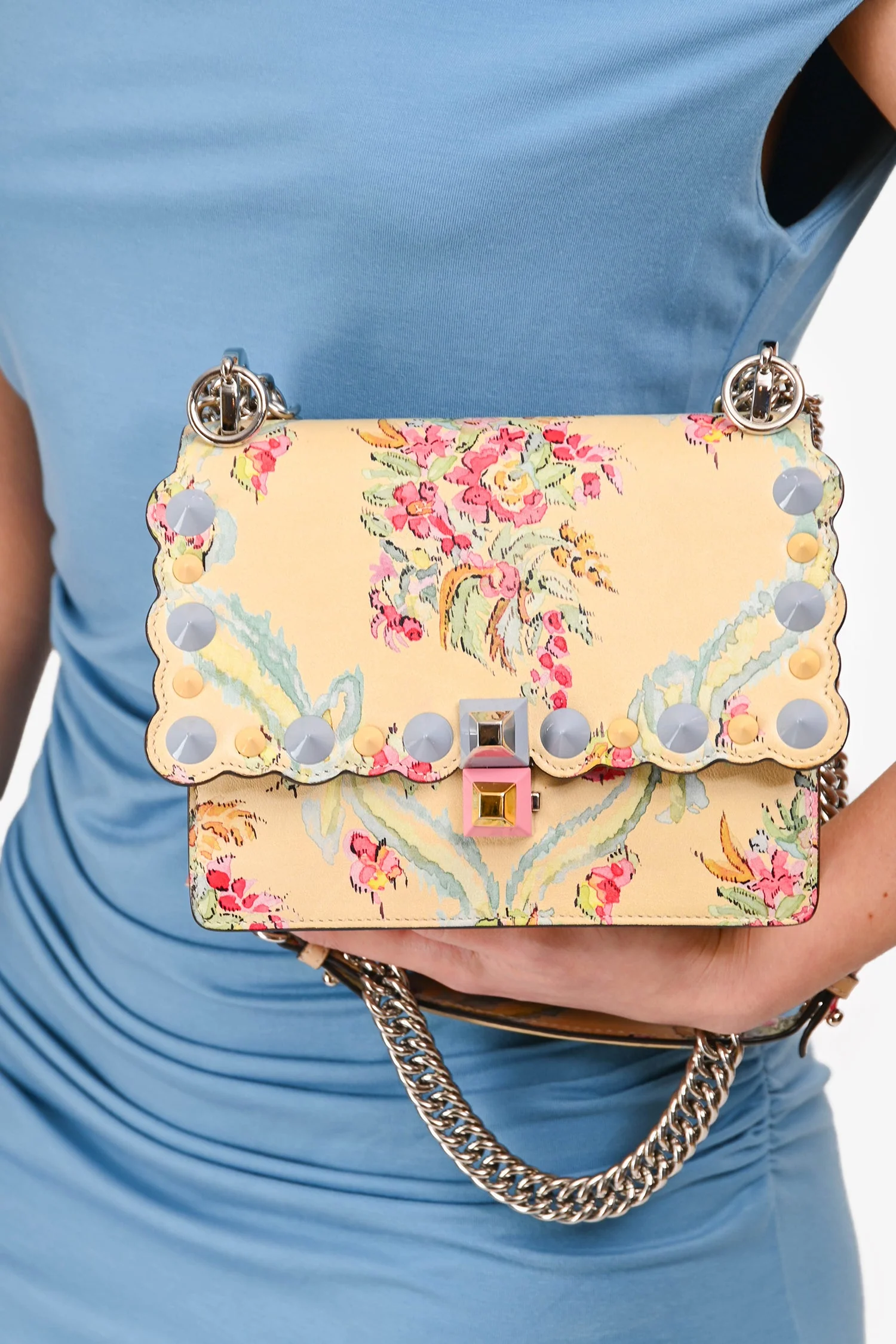 Fendi Yellow Leather Marie Antoinette Print Small Kan I Crossbody Bag - Image 7