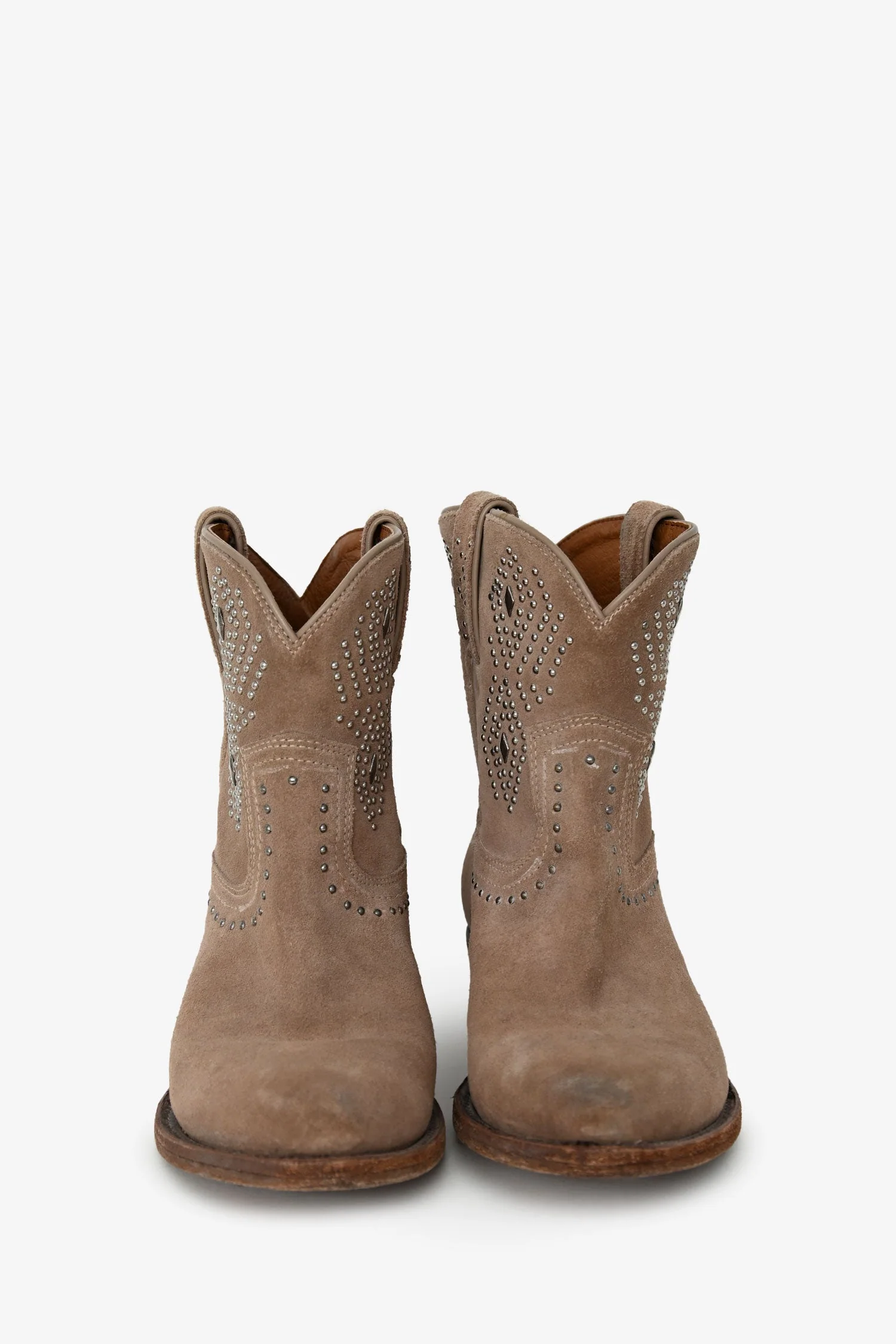 Frye Beige Leather Studded Mid-Calf Western Boots Size 8 - Image 3