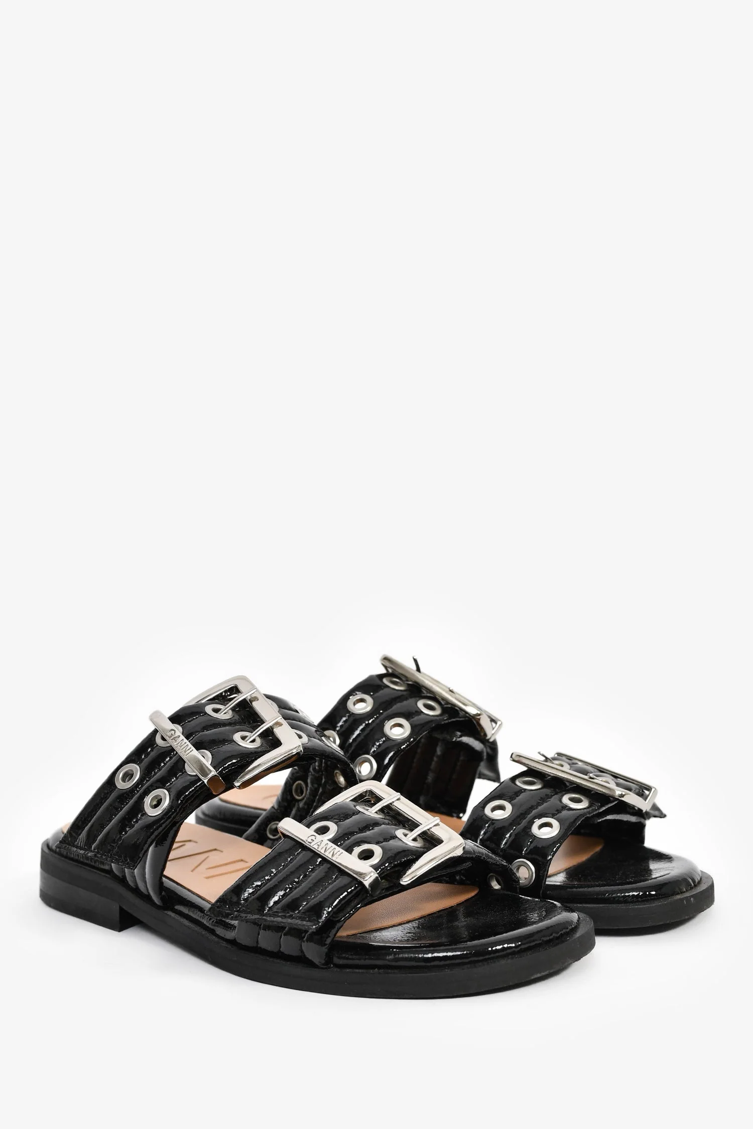 Ganni Black Patent Buckle Sandals Size 35 - Image 2