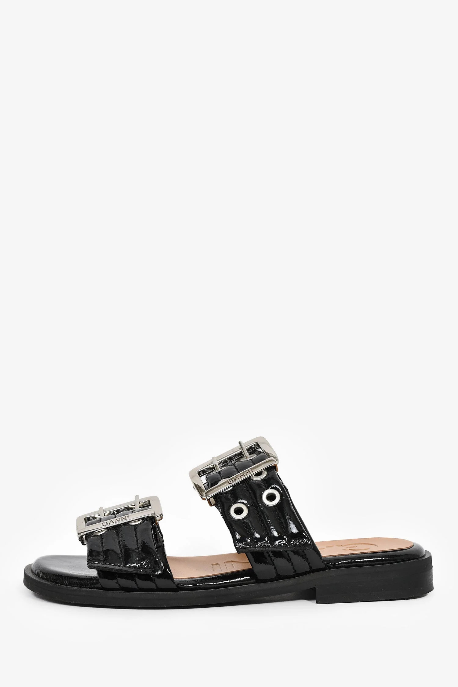 Ganni Black Patent Buckle Sandals Size 35 - Image 4
