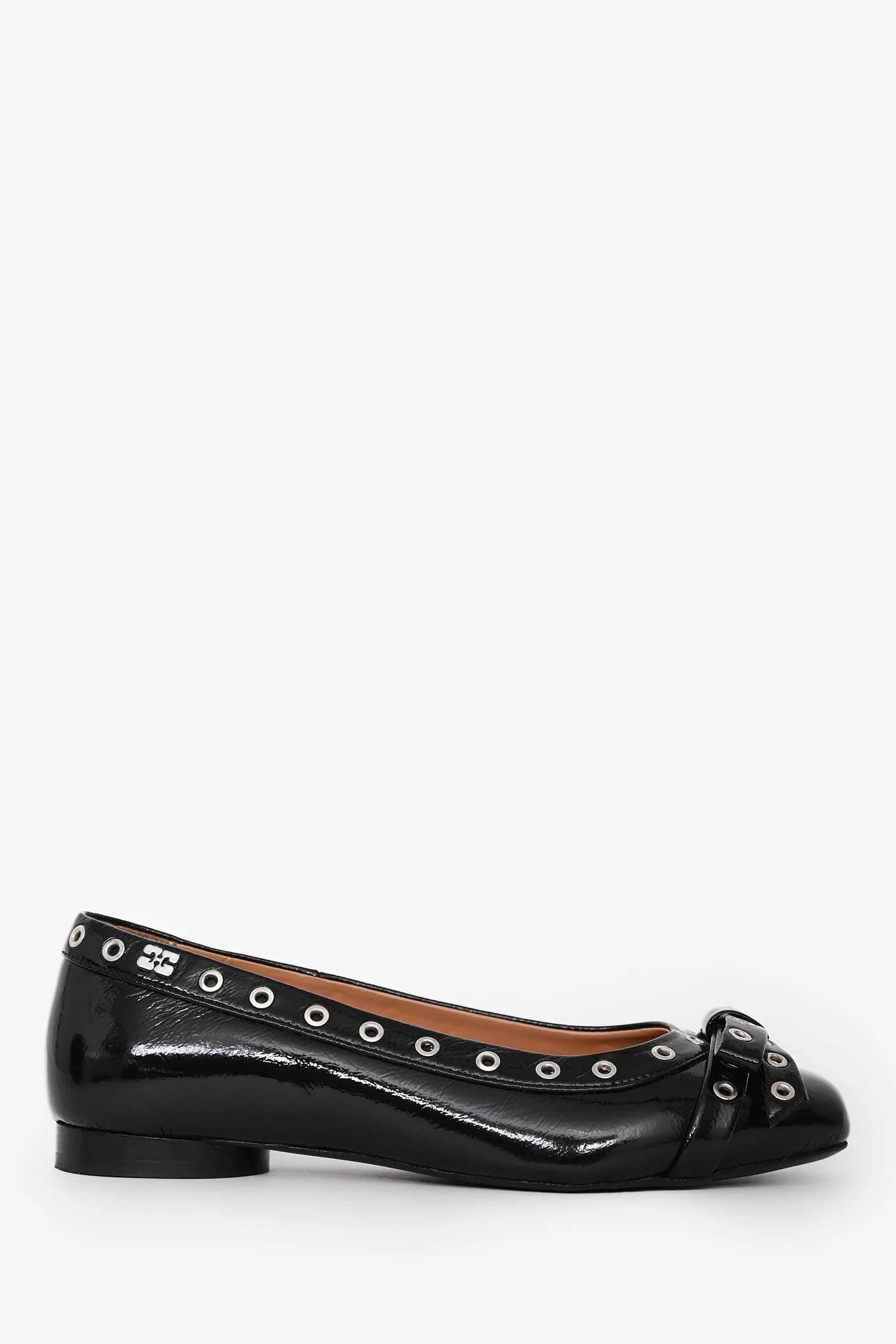Ganni Black Patent Leather Studded Bow Ballet Flats Size 36