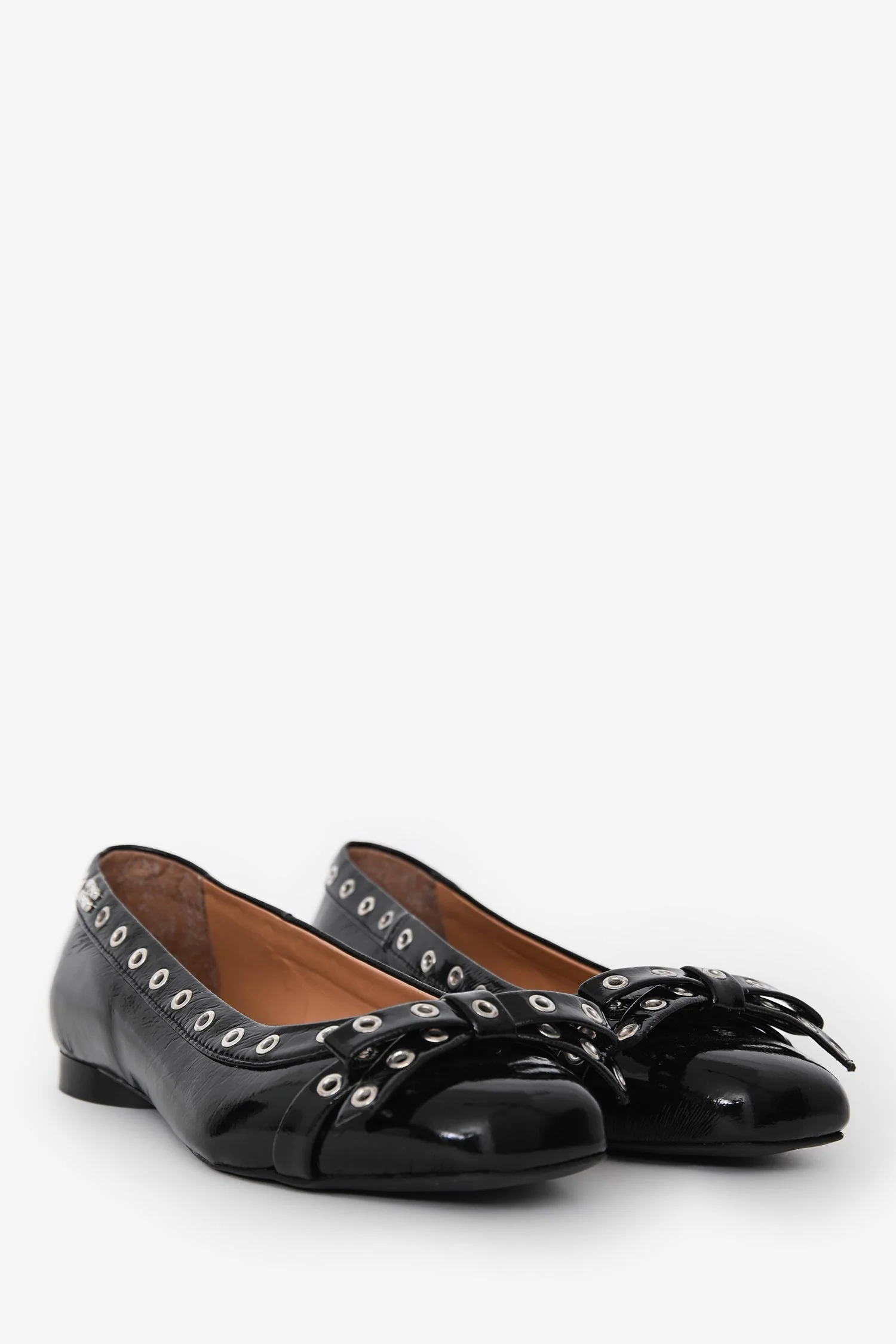 Ganni Black Patent Leather Studded Bow Ballet Flats Size 36 - Image 2