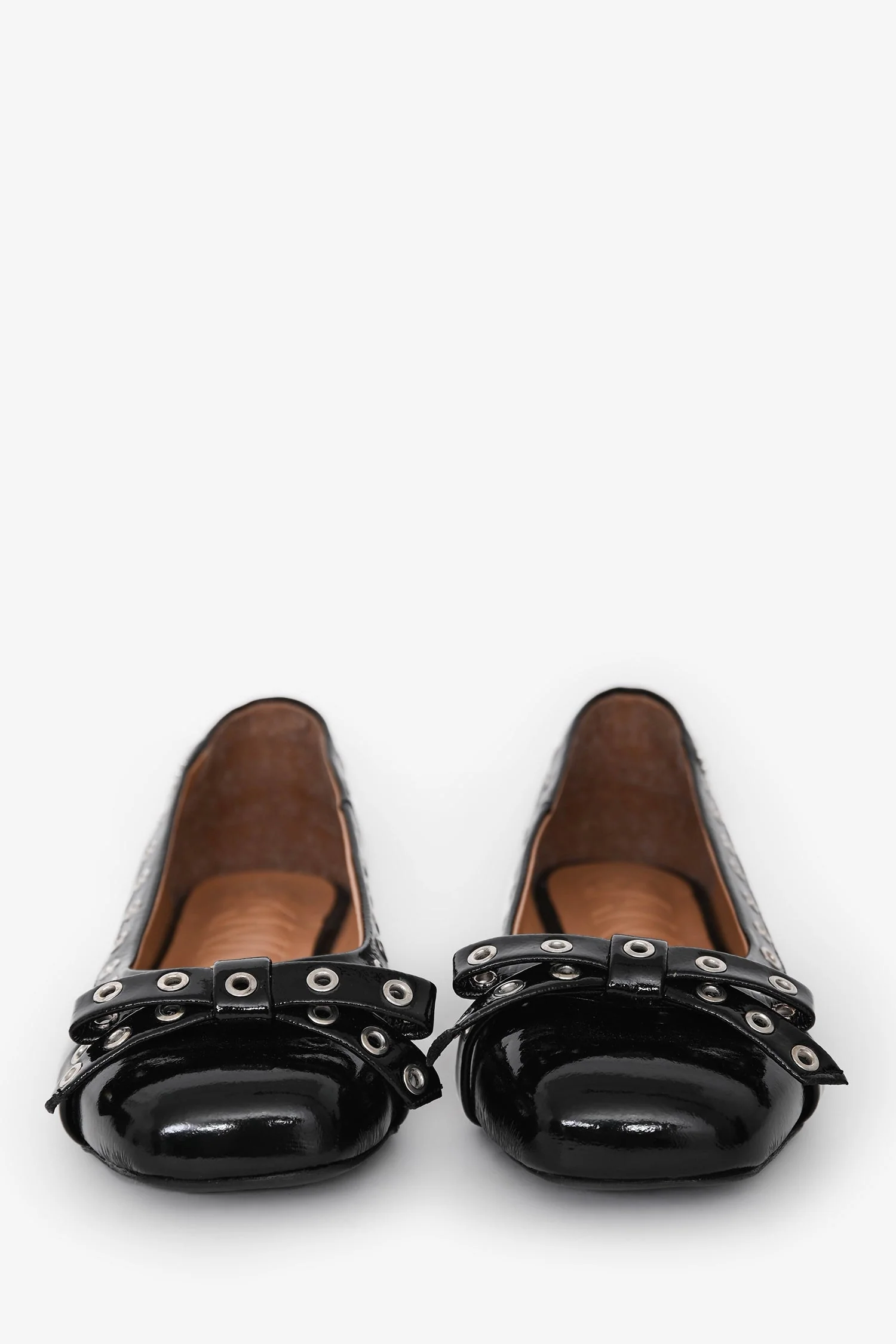 Ganni Black Patent Leather Studded Bow Ballet Flats Size 36 - Image 3