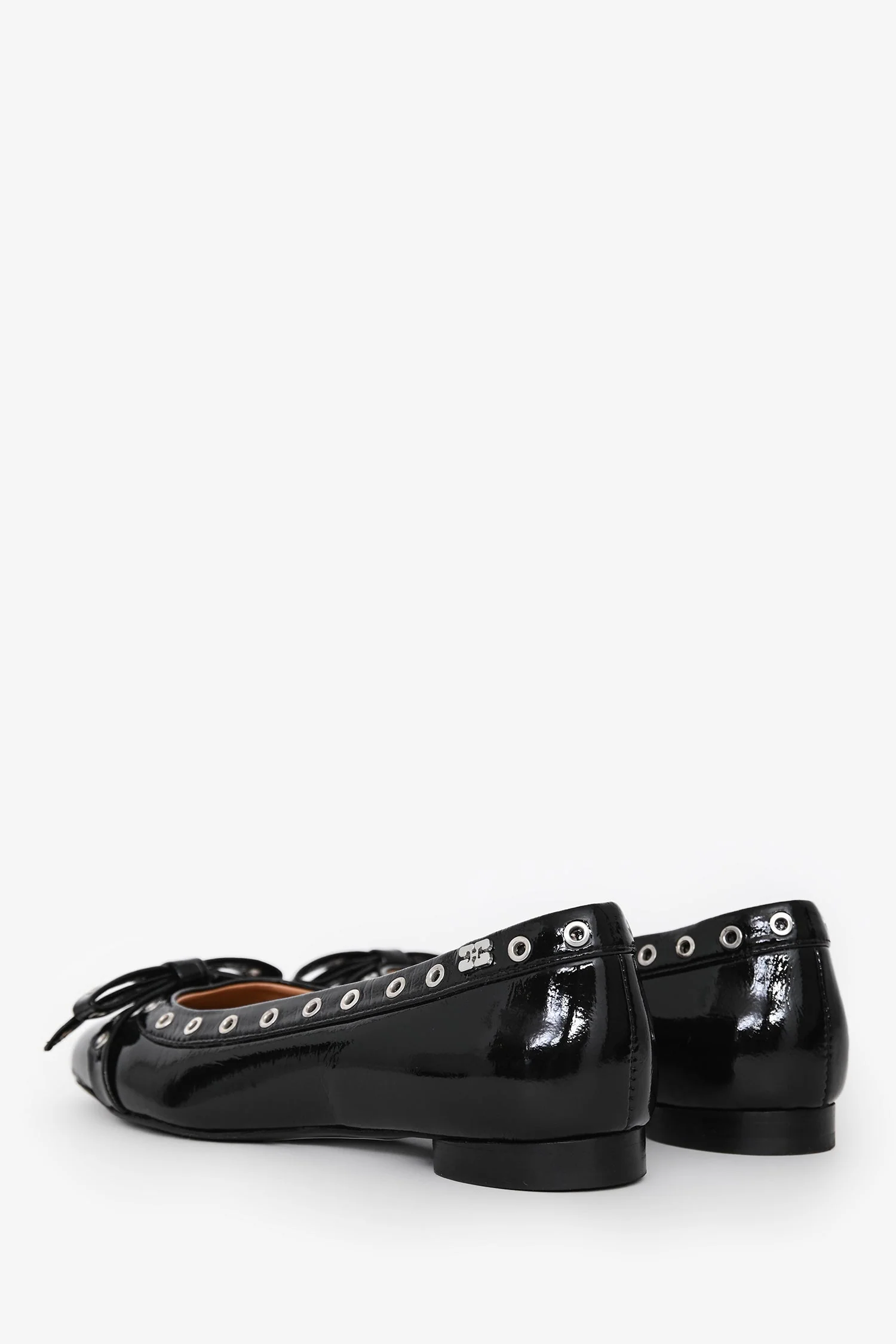 Ganni Black Patent Leather Studded Bow Ballet Flats Size 36 - Image 4