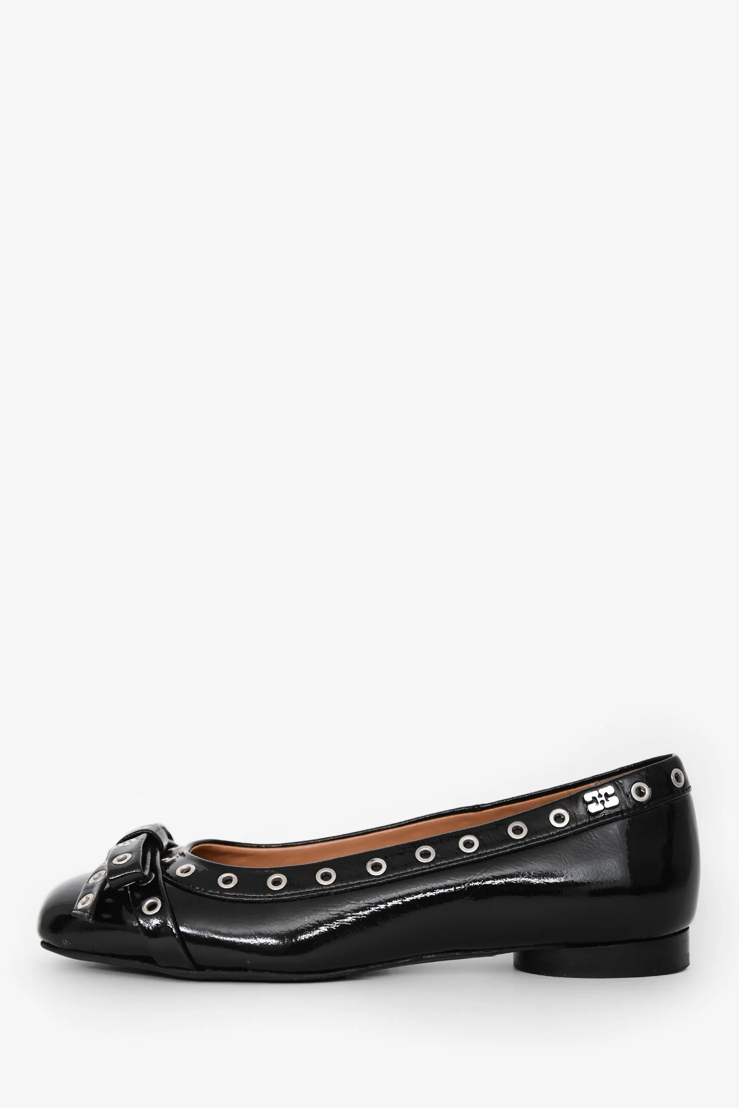 Ganni Black Patent Leather Studded Bow Ballet Flats Size 36 - Image 5