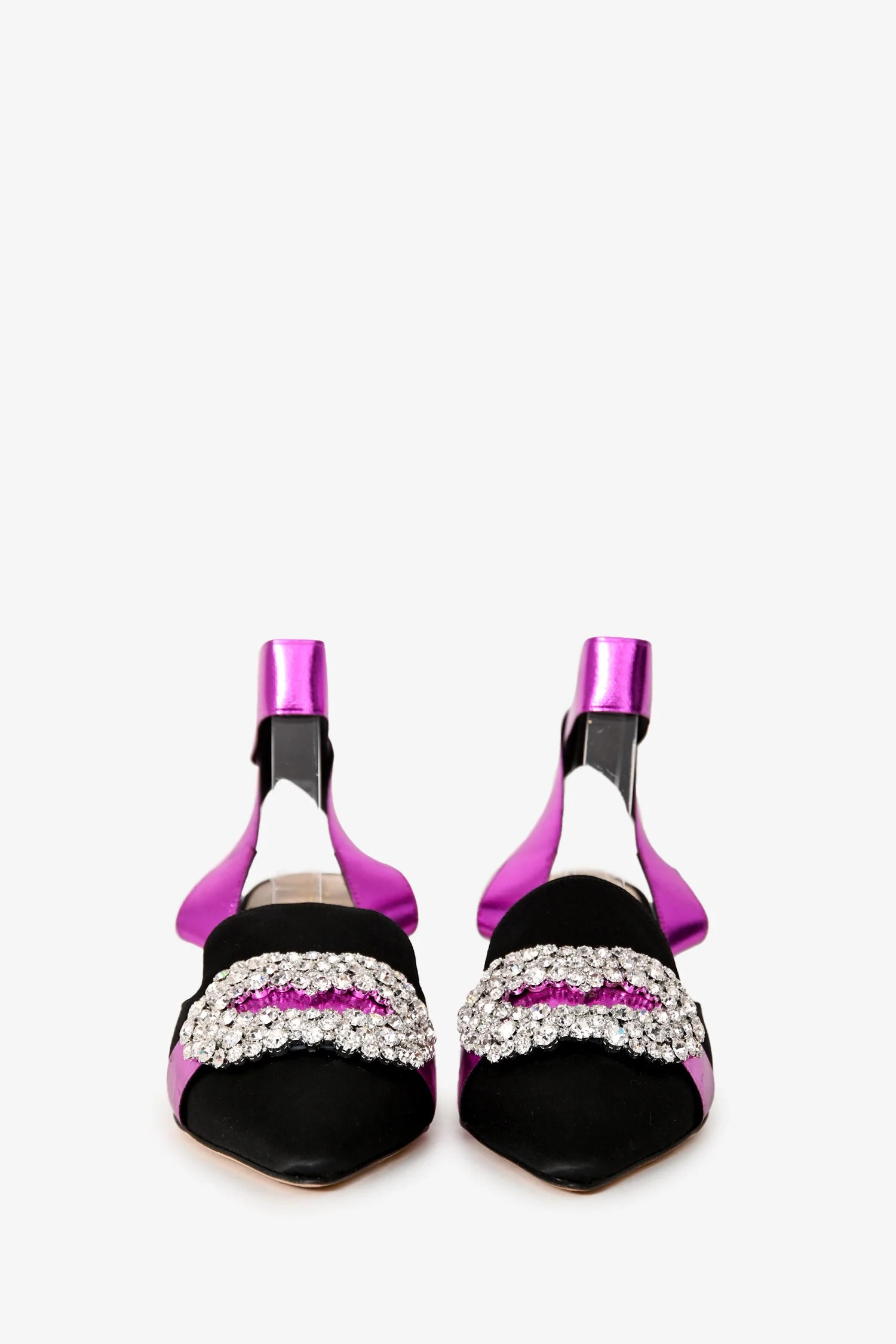 Giannico Black Suede Purple Satin Crystal Embellished Mule Heels Size 37 - Image 3