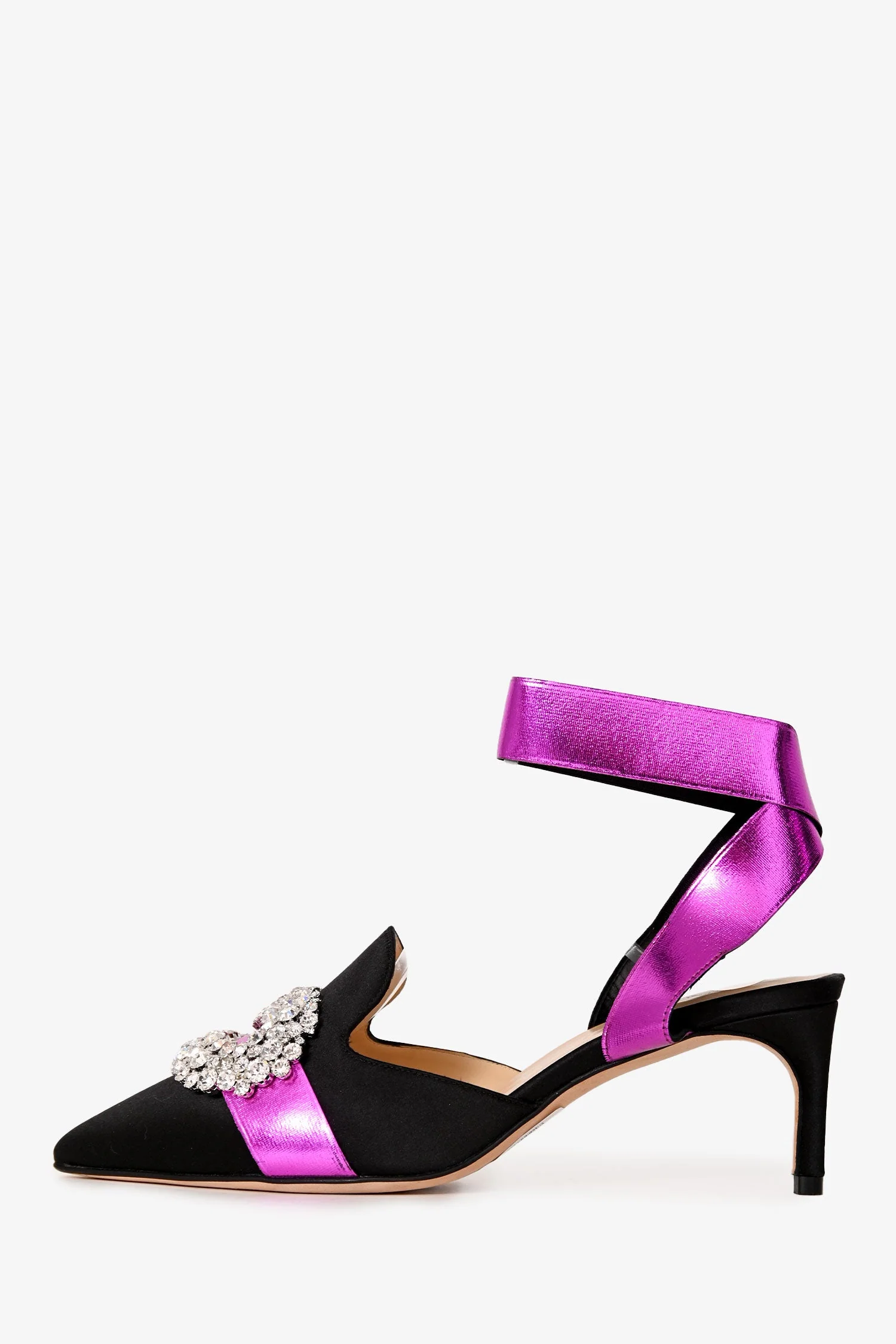 Giannico Black Suede Purple Satin Crystal Embellished Mule Heels Size 37 - Image 4
