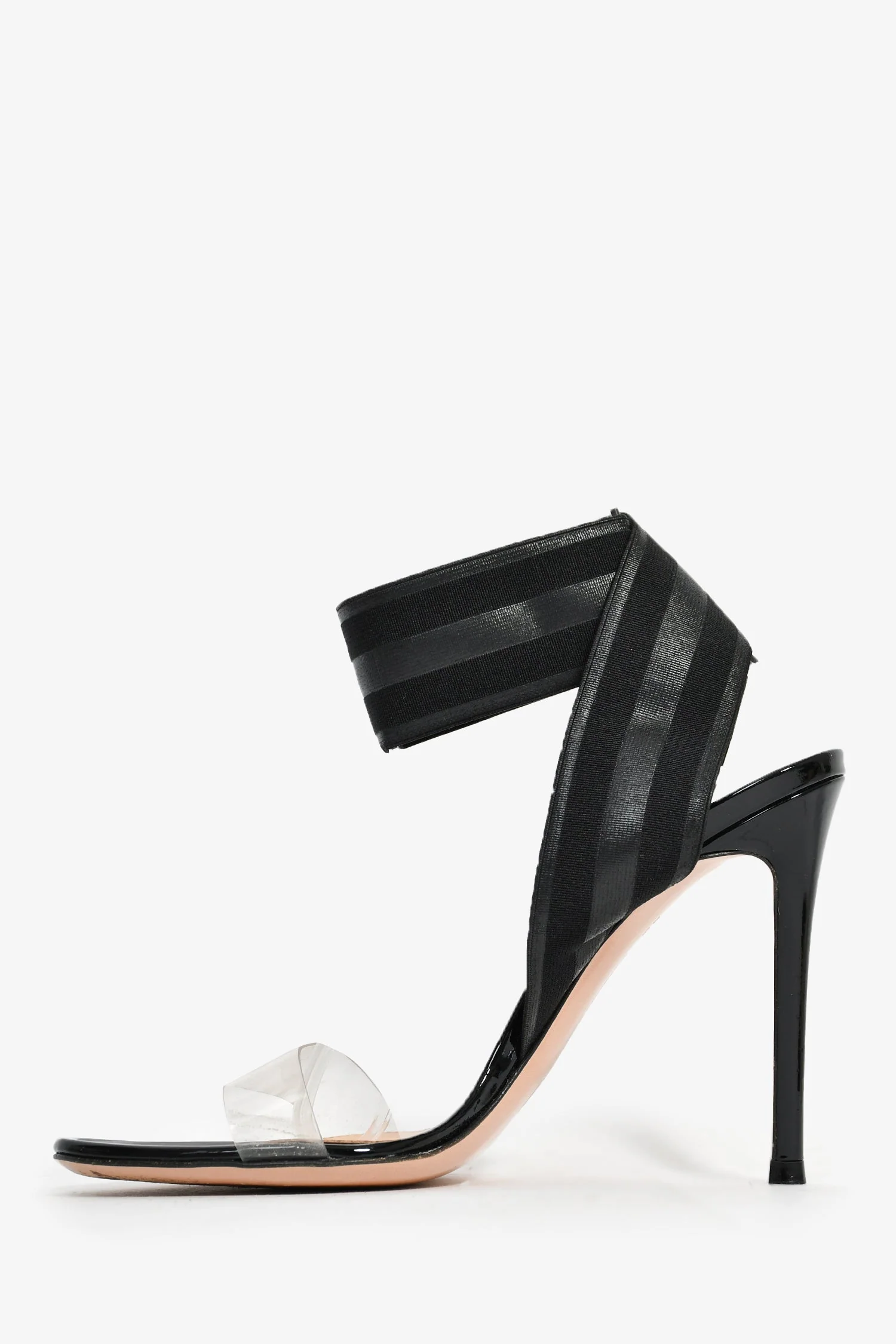 Gianvito Rossi Black Patent PVC Wrap Heeled Sandals Size 36.5 - Image 4