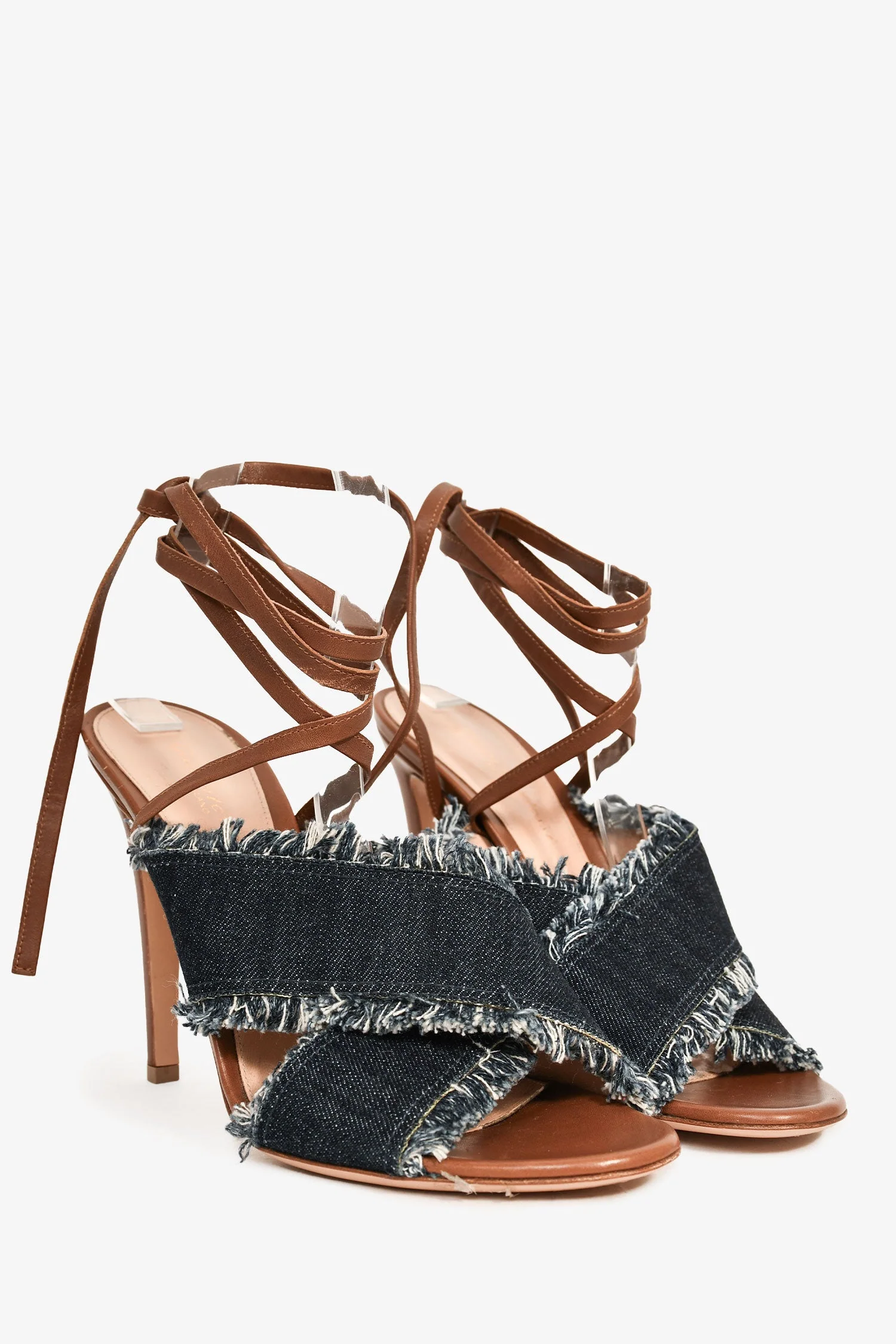 Gianvito Rossi Dark Denim/Brown Leather Wrap Heels Size 39.5 - Image 2