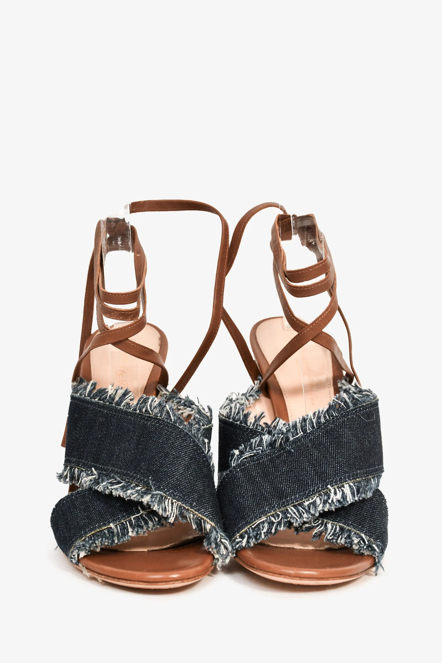 Gianvito Rossi Dark Denim/Brown Leather Wrap Heels Size 39.5 - Image 3