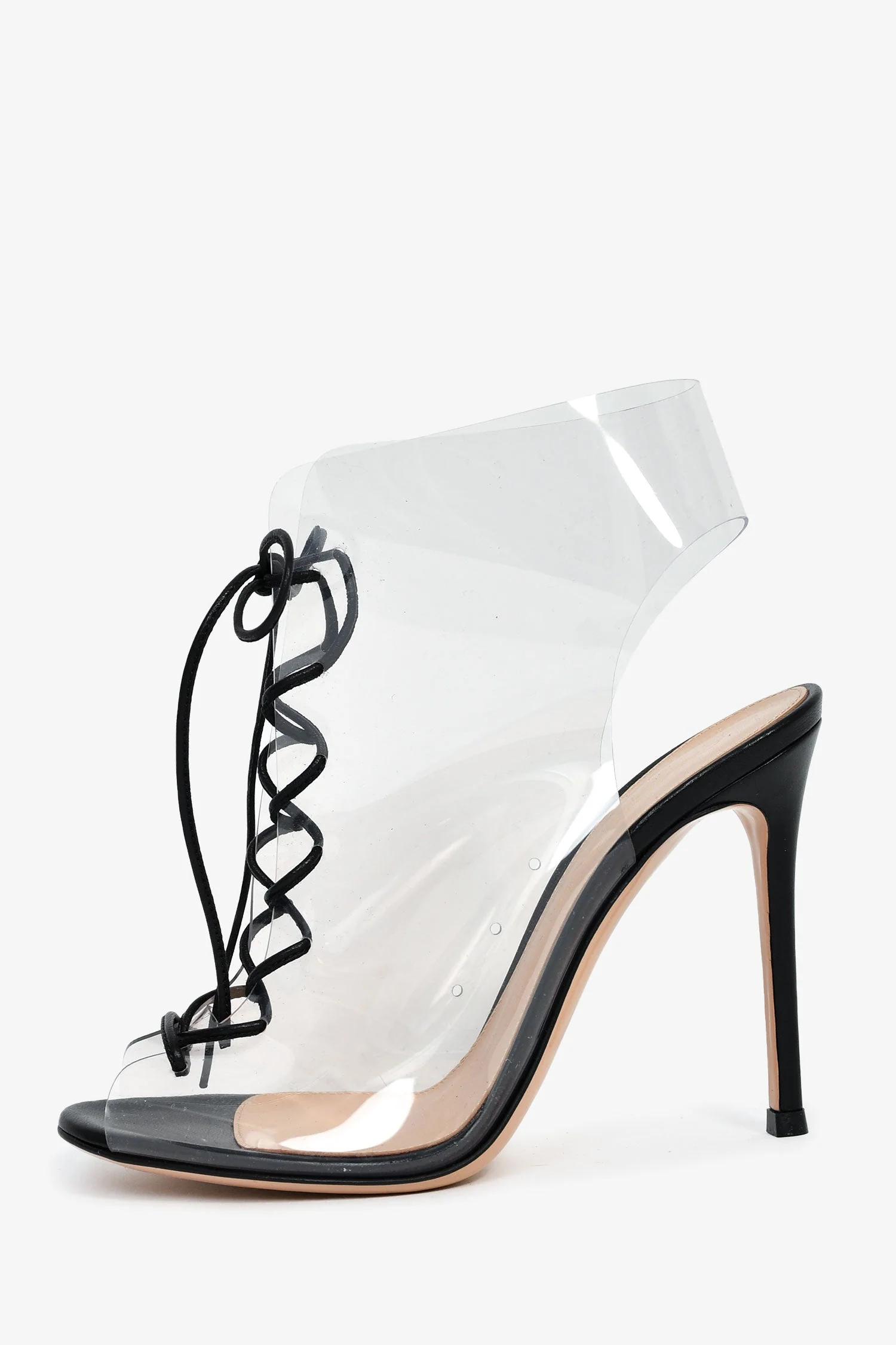 Gianvito Rossi PVC/Black Leather 'Helmut' Lace Up Heels Size 36.5 - Image 4