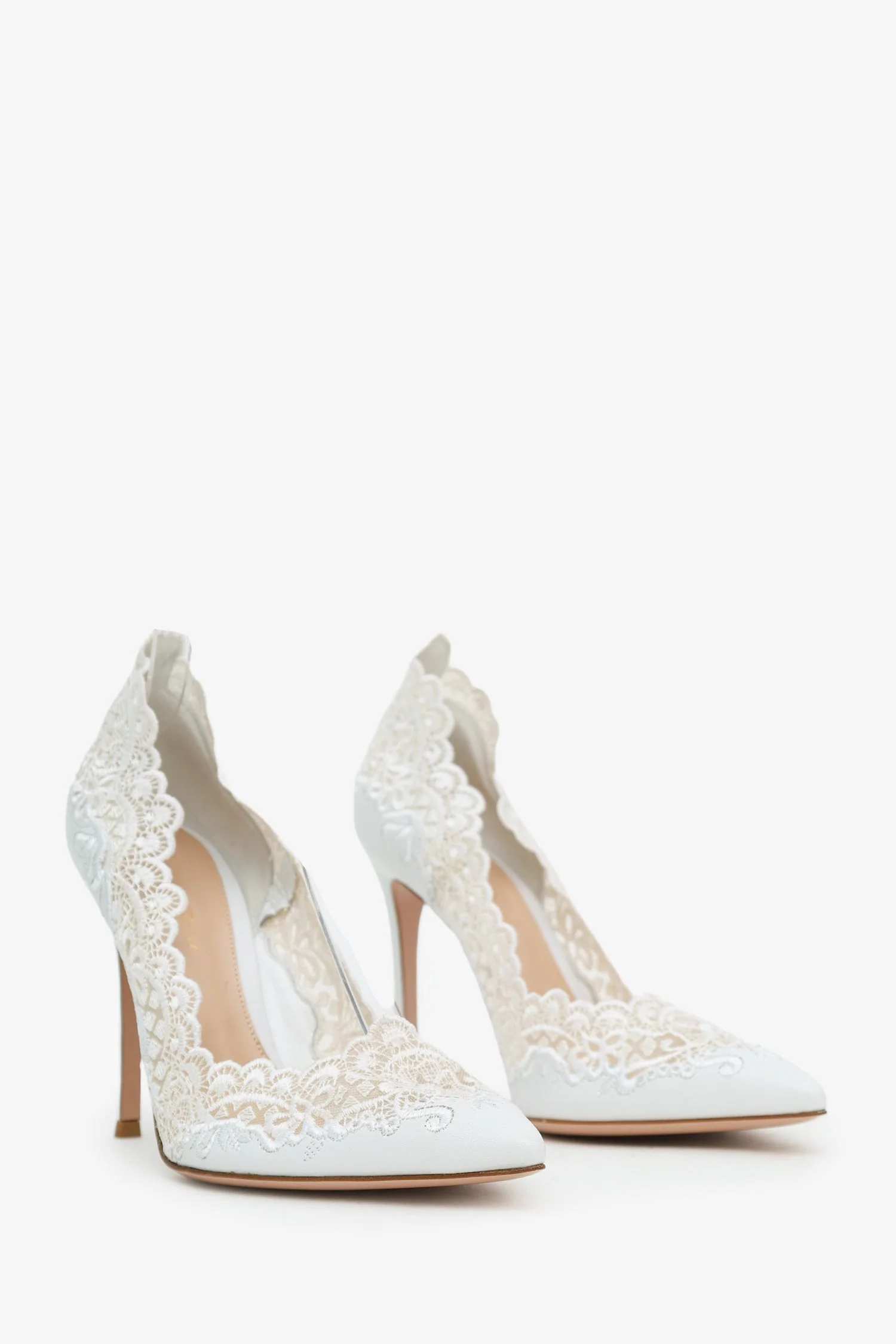 Gianvito Rossi White Leather Lace 'Evie' Pointed Toe Heels Size 38 - Image 2