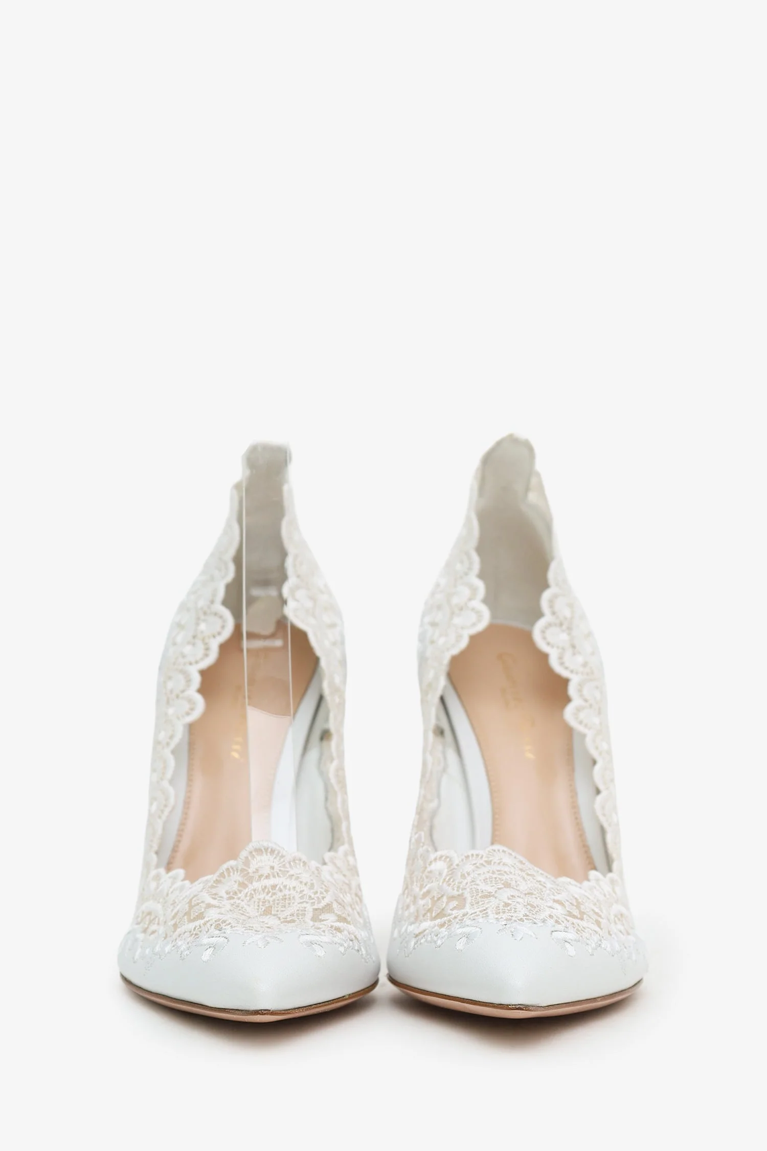 Gianvito Rossi White Leather Lace 'Evie' Pointed Toe Heels Size 38 - Image 3
