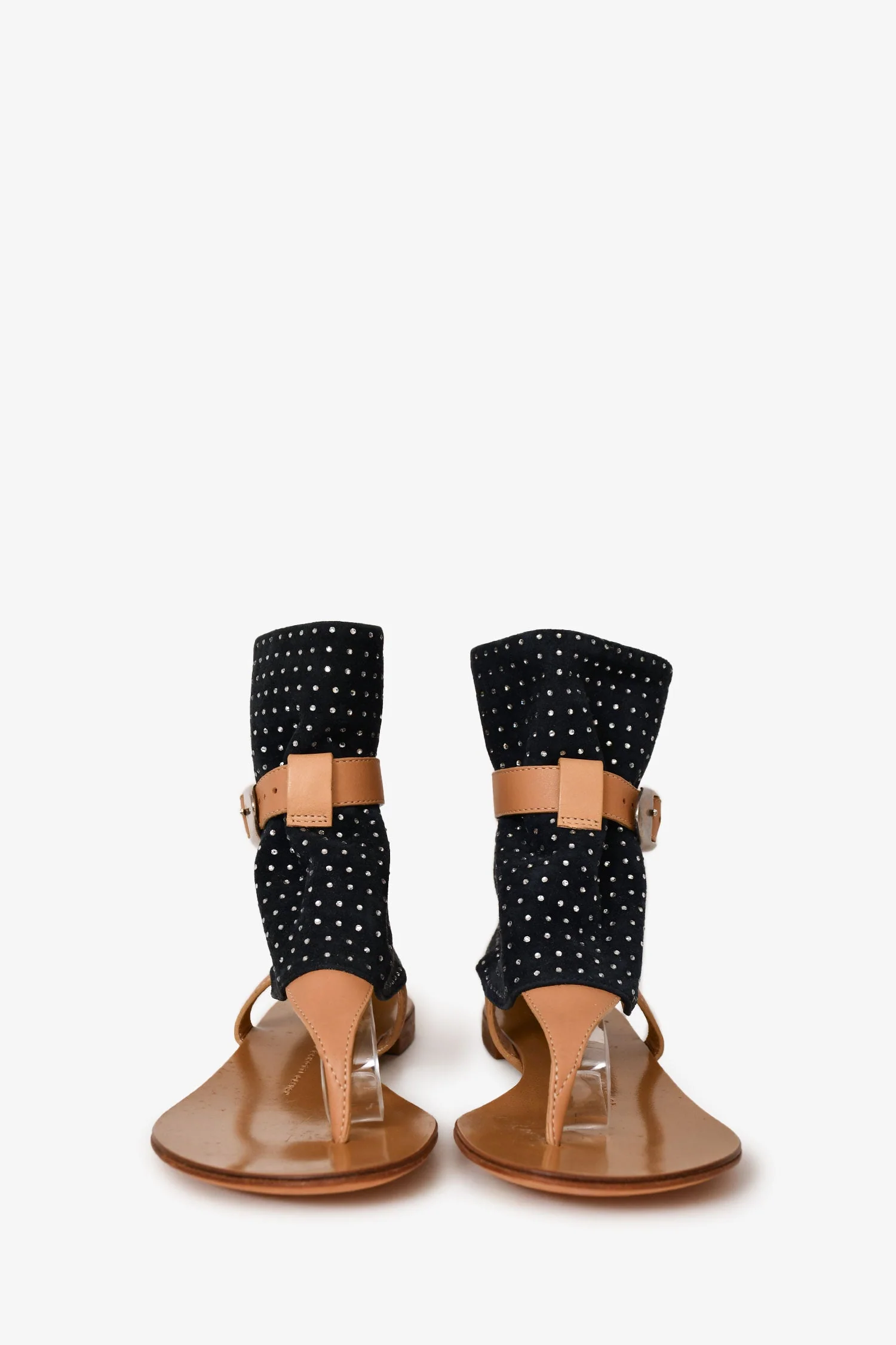Giuseppe Zanotti Beige/Navy Suede/Leather Crystal Embellished Sandals Size 36 - Image 3