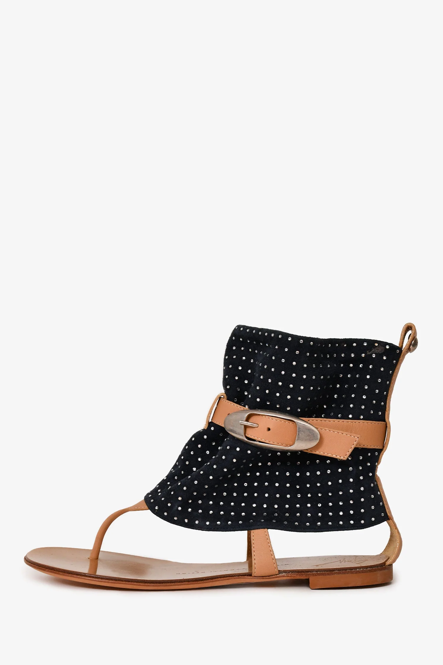 Giuseppe Zanotti Beige/Navy Suede/Leather Crystal Embellished Sandals Size 36 - Image 5