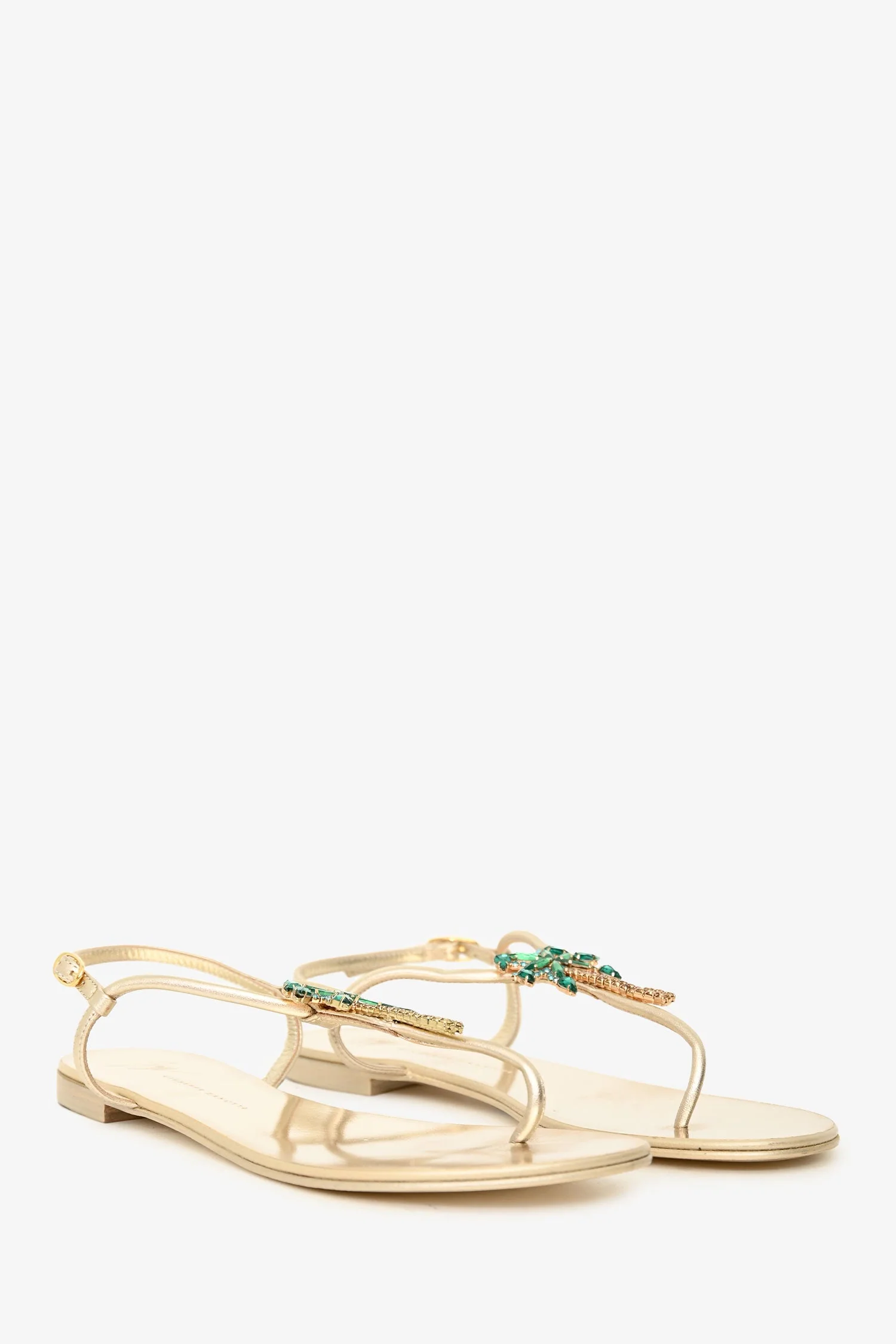 Giuseppe Zanotti Gold Crystal Embellished Palm Tree Sandals Size 38.5 - Image 2