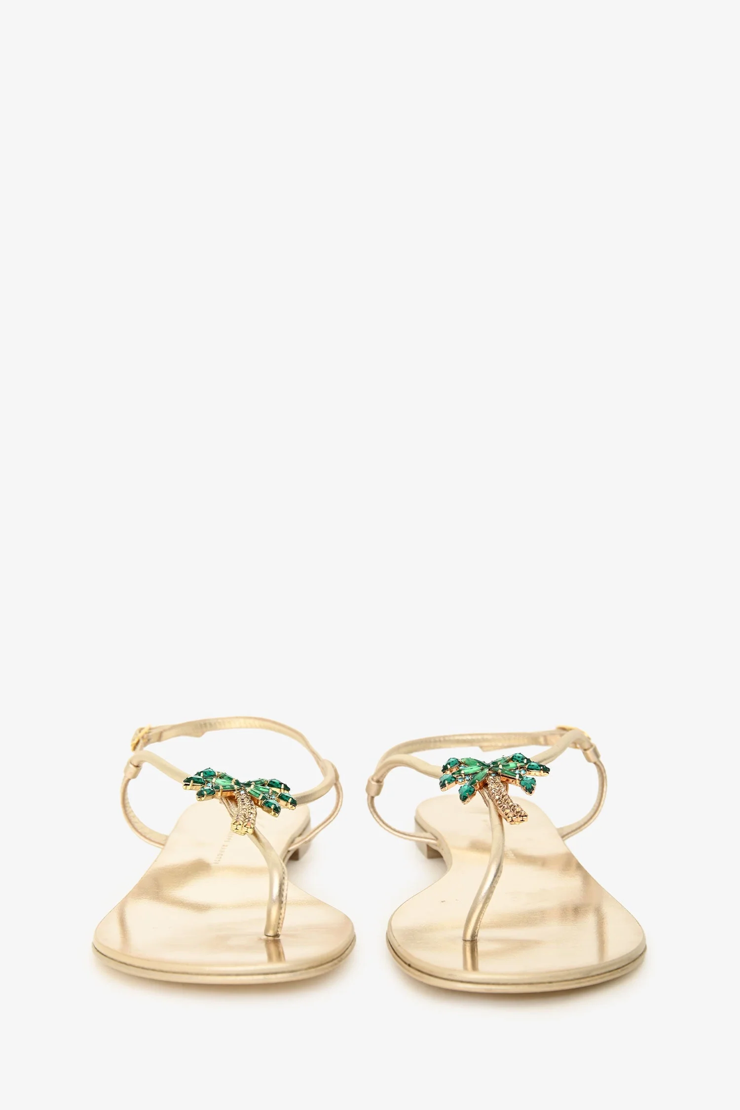 Giuseppe Zanotti Gold Crystal Embellished Palm Tree Sandals Size 38.5 - Image 3