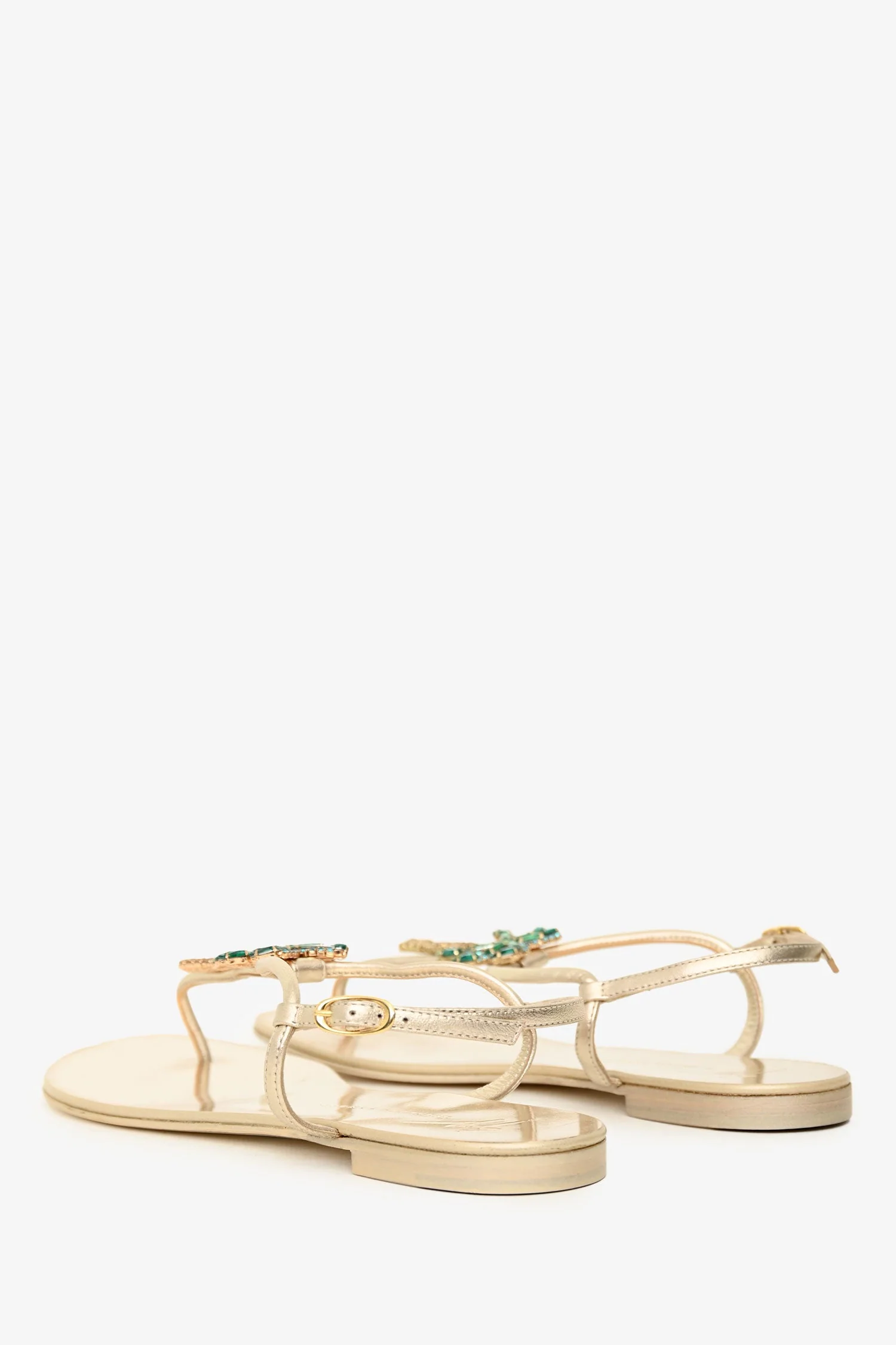 Giuseppe Zanotti Gold Crystal Embellished Palm Tree Sandals Size 38.5 - Image 4