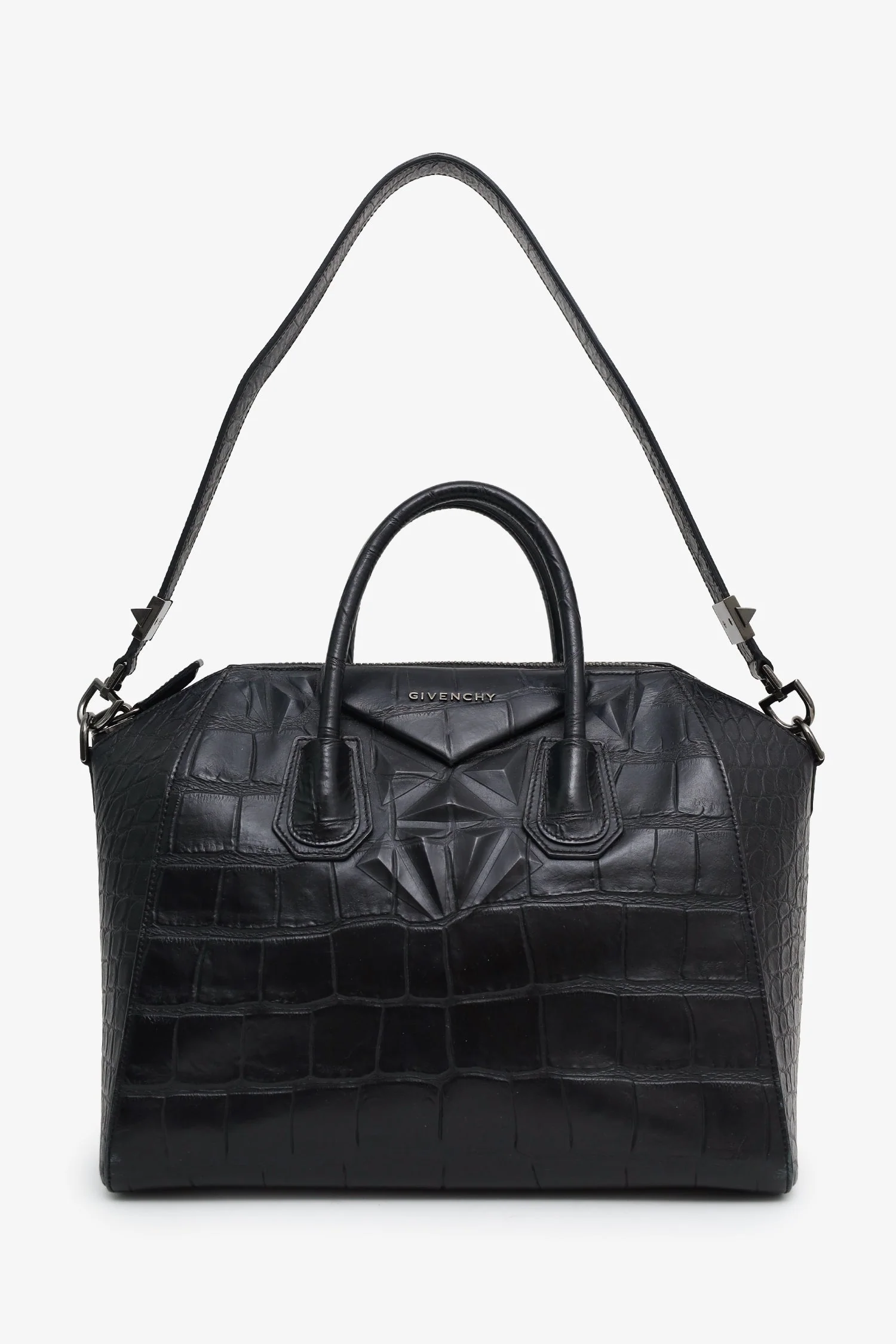 Givenchy Black Embossed Medium Antigona Top Handle Bag With Strap - Image 6