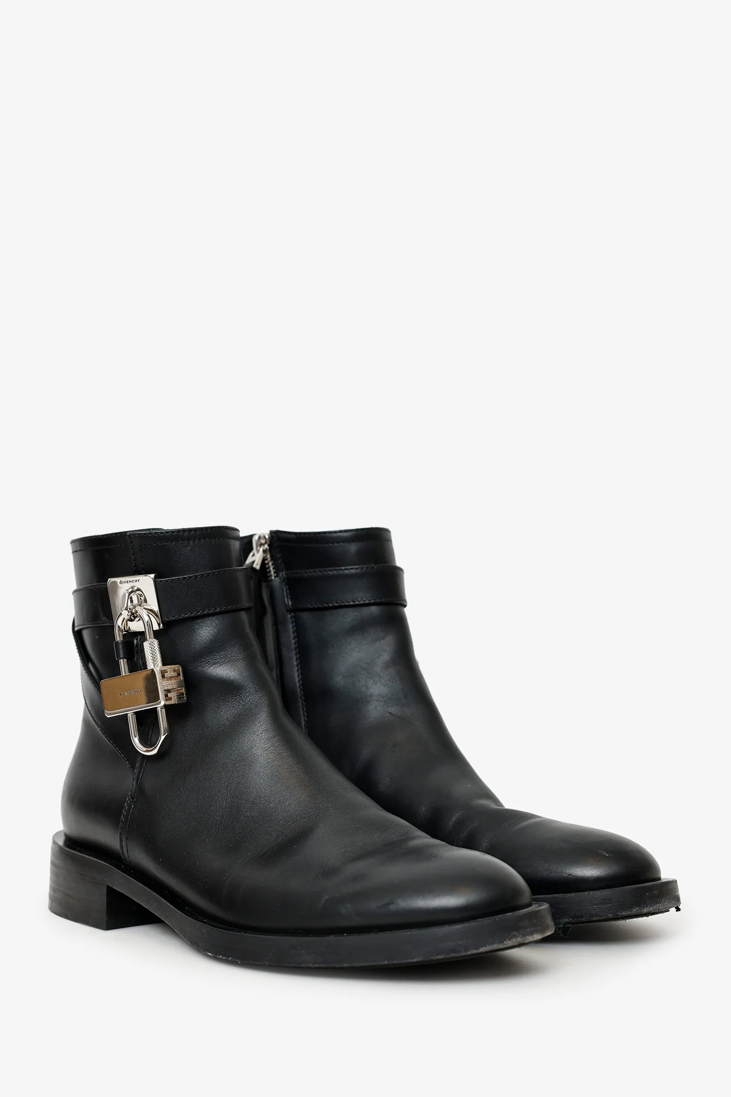 Givenchy Black Leather Lock Ankle Boots Size 38 - Image 2