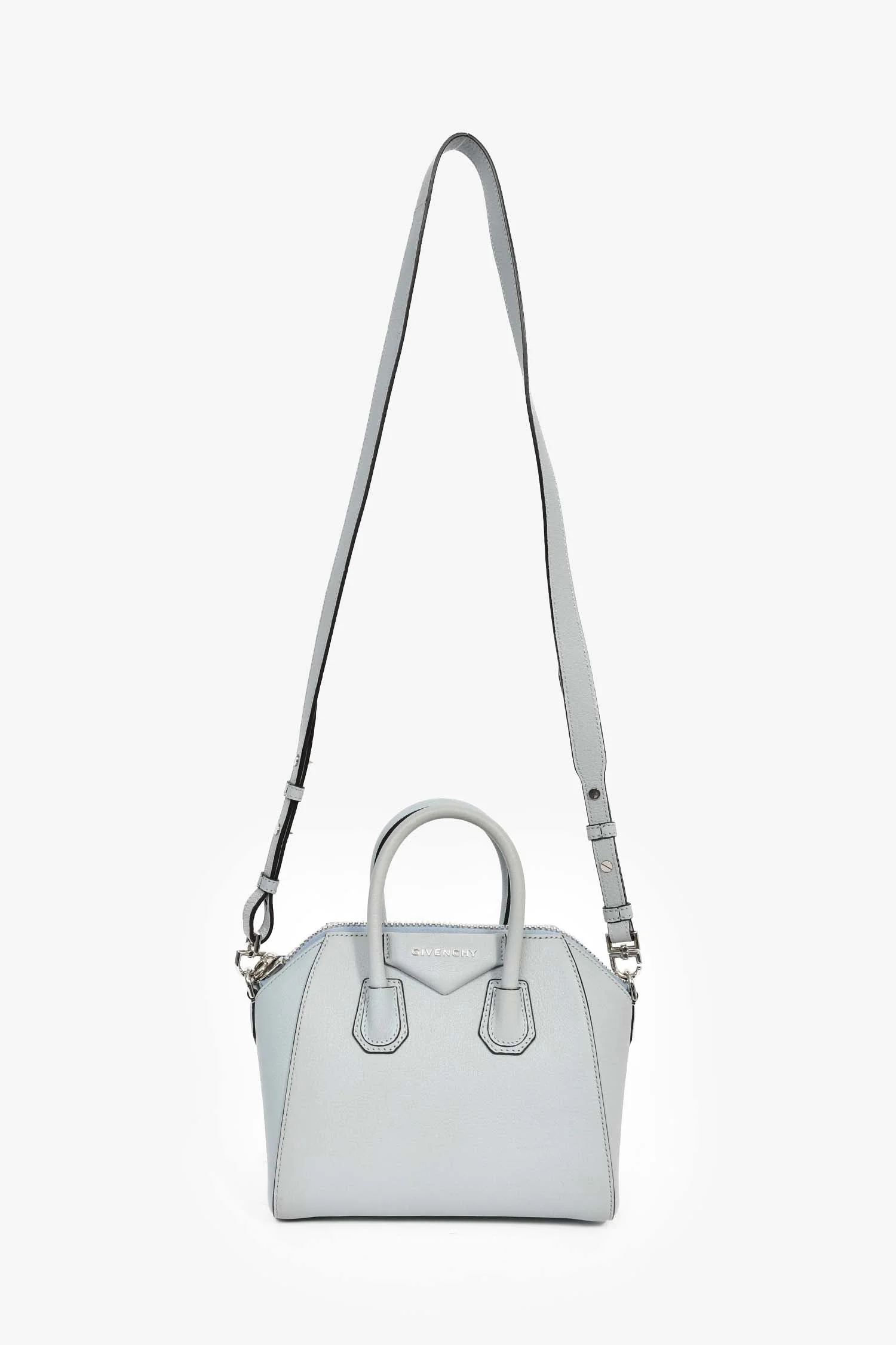 Givenchy Light Blue Leather Mini Antigona Bag With Strap - Image 7