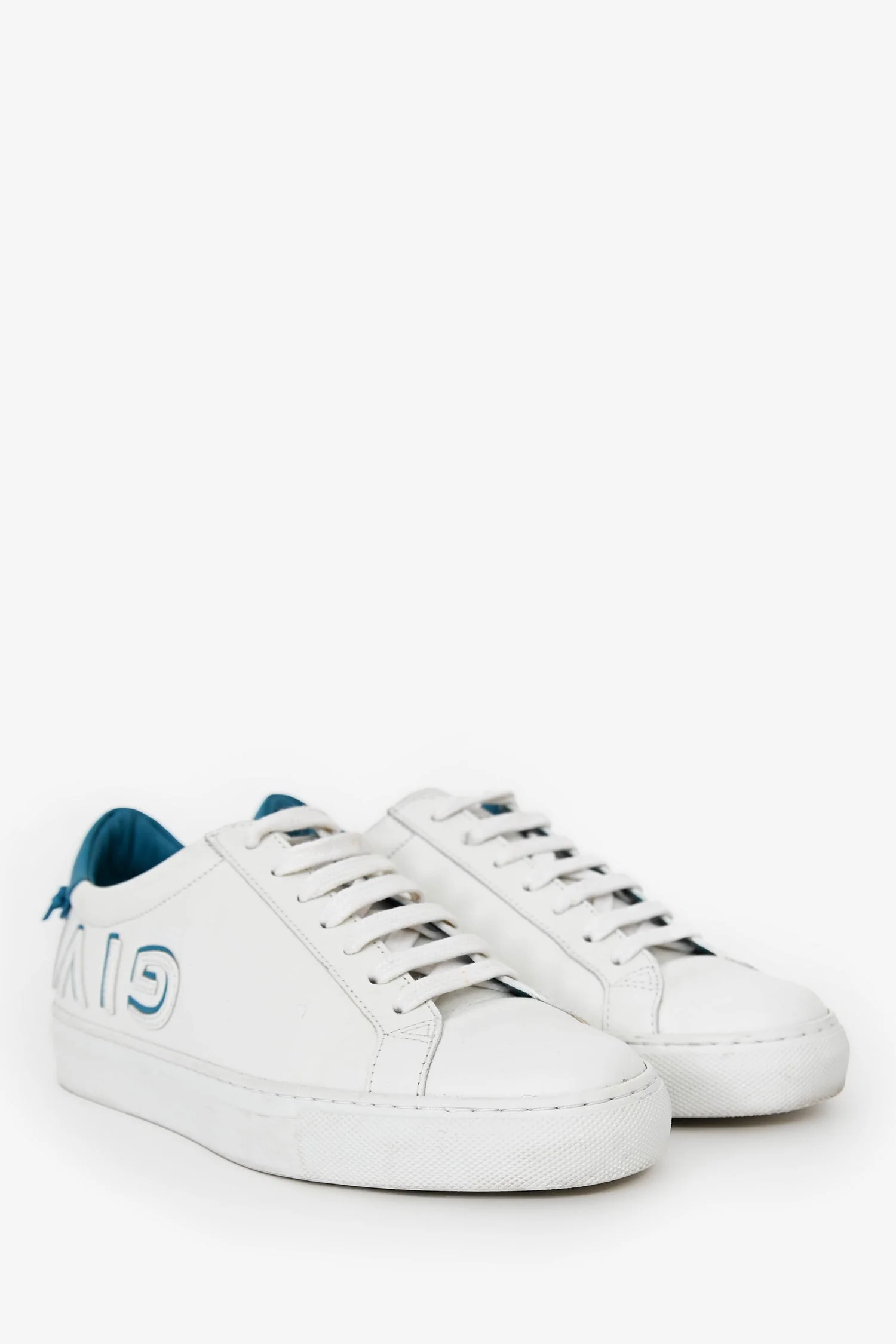 Givenchy White/Blue Leather Reverse Logo Low Top Sneaker Size 37 - Image 2