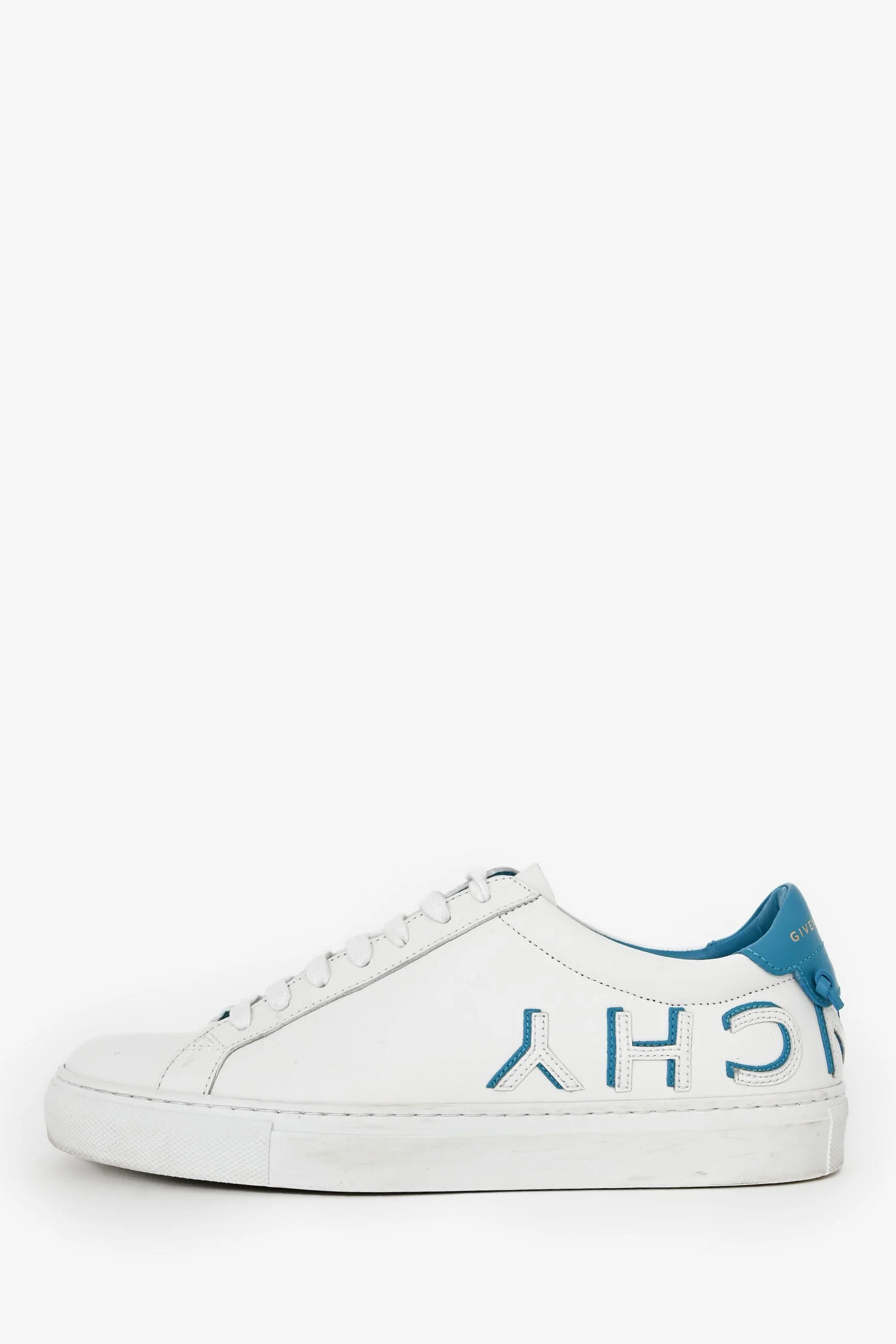 Givenchy White/Blue Leather Reverse Logo Low Top Sneaker Size 37 - Image 4