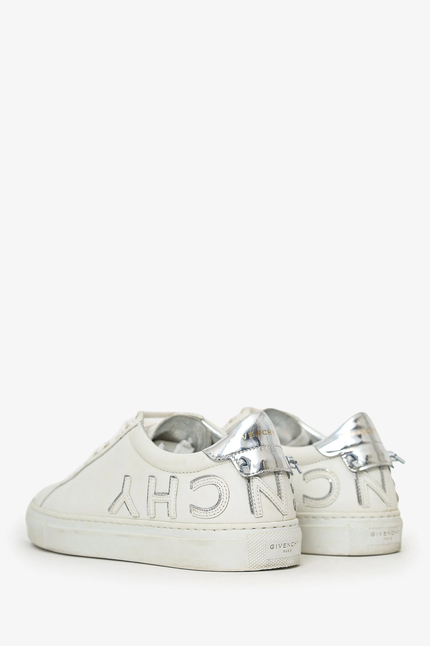 Givenchy White/Silver Leather Low Top Sneakers Size 37.5 - Image 4
