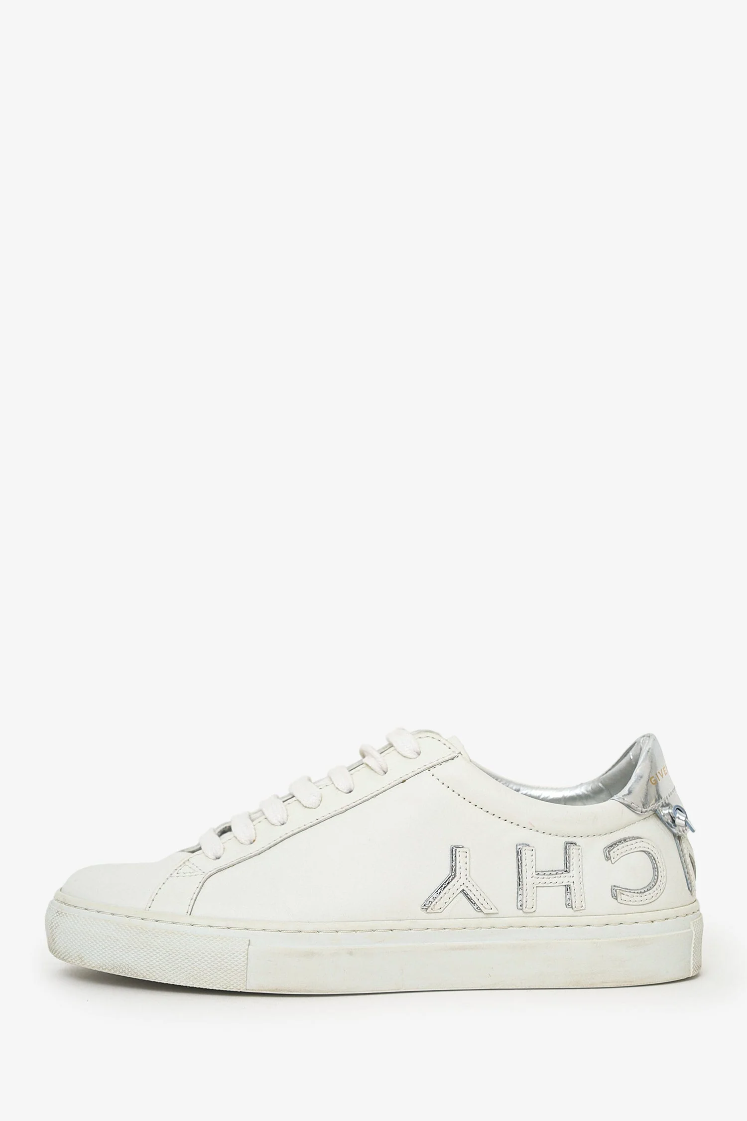 Givenchy White/Silver Leather Low Top Sneakers Size 37.5 - Image 5