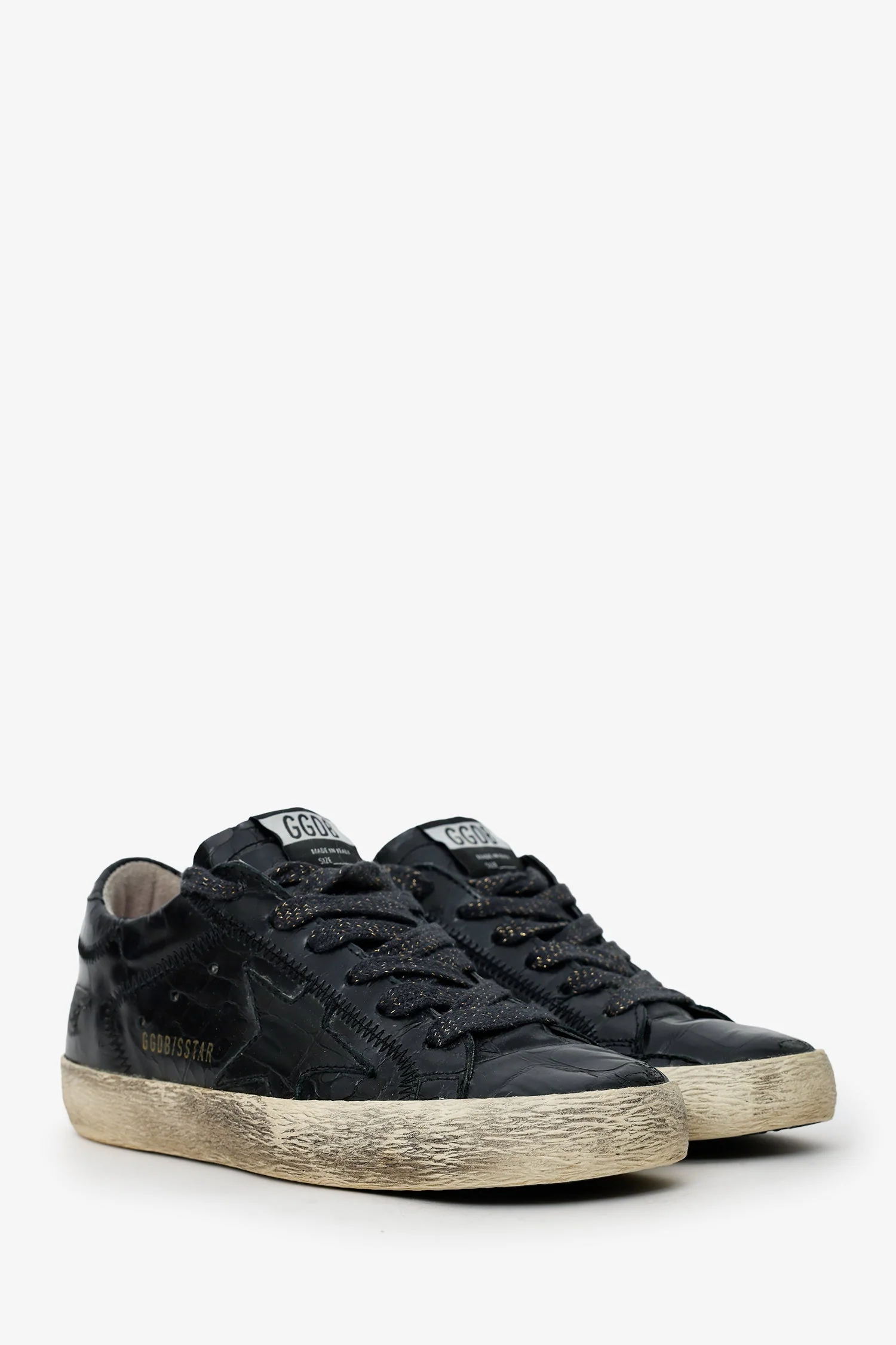 Golden Goose Black Leather Distressed Sneakers Size 35 - Image 2