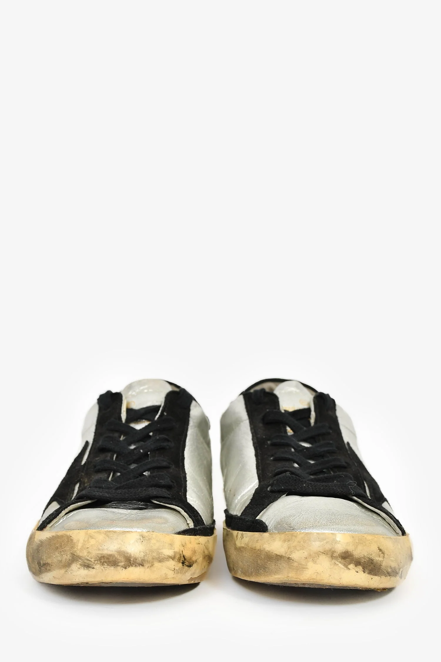 Golden Goose Silver Leather Distress Sneakers Size 37 - Image 3