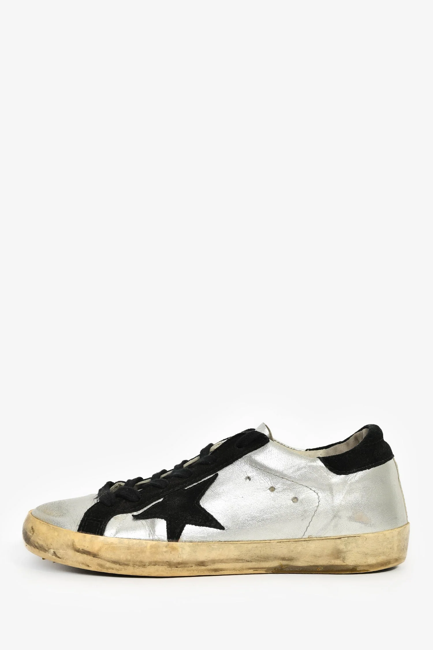 Golden Goose Silver Leather Distress Sneakers Size 37 - Image 4