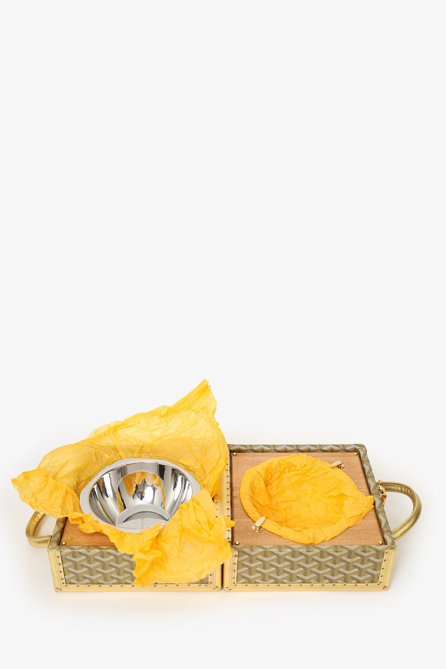 Goyard Gold Canvas Goyardine Travel Pet Bowl 'Ecuelle de Voyage' Trunk - Image 7
