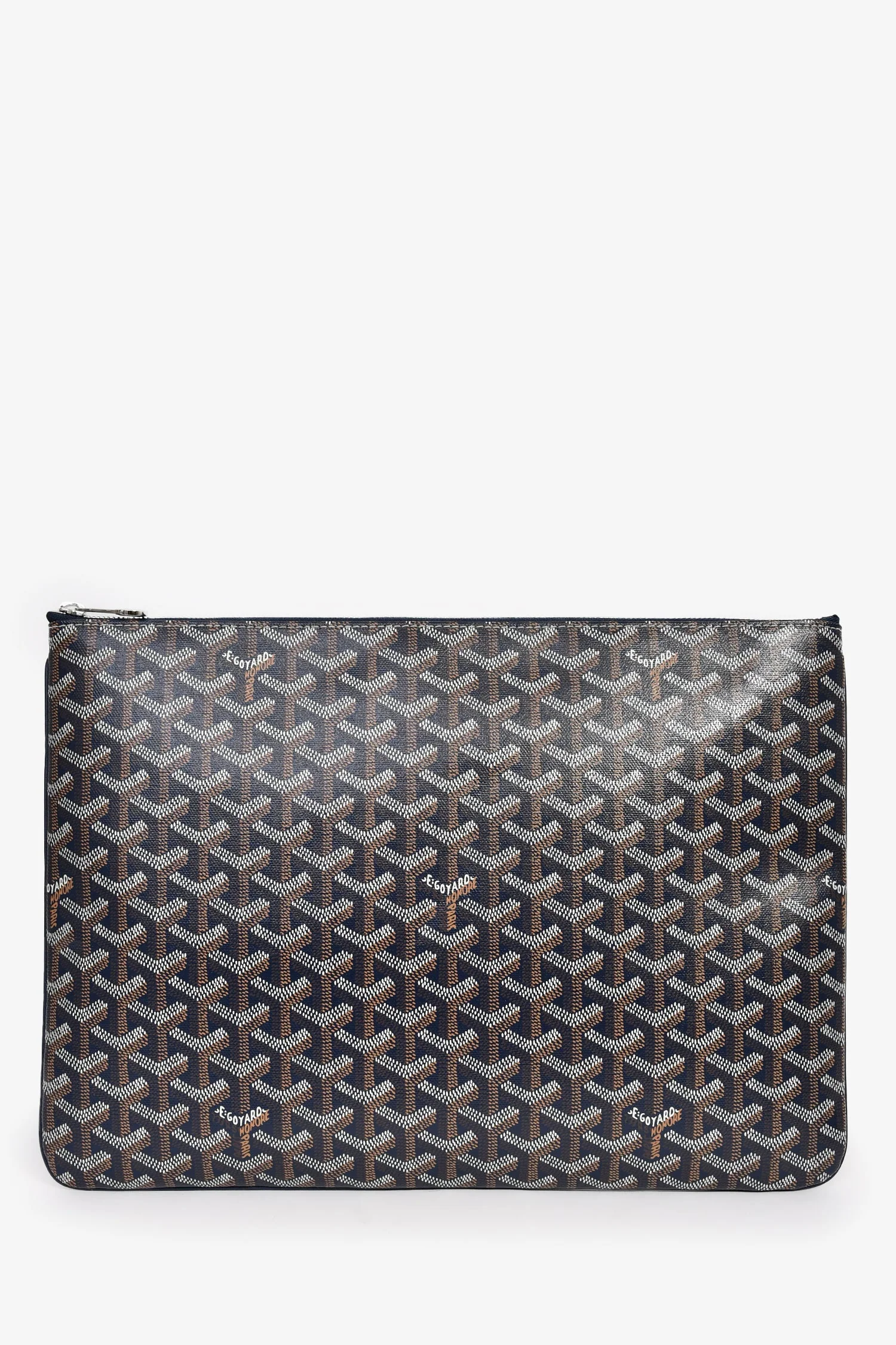Goyard Navy Blue Goyardine Pochette Senat GM Zip Pouch