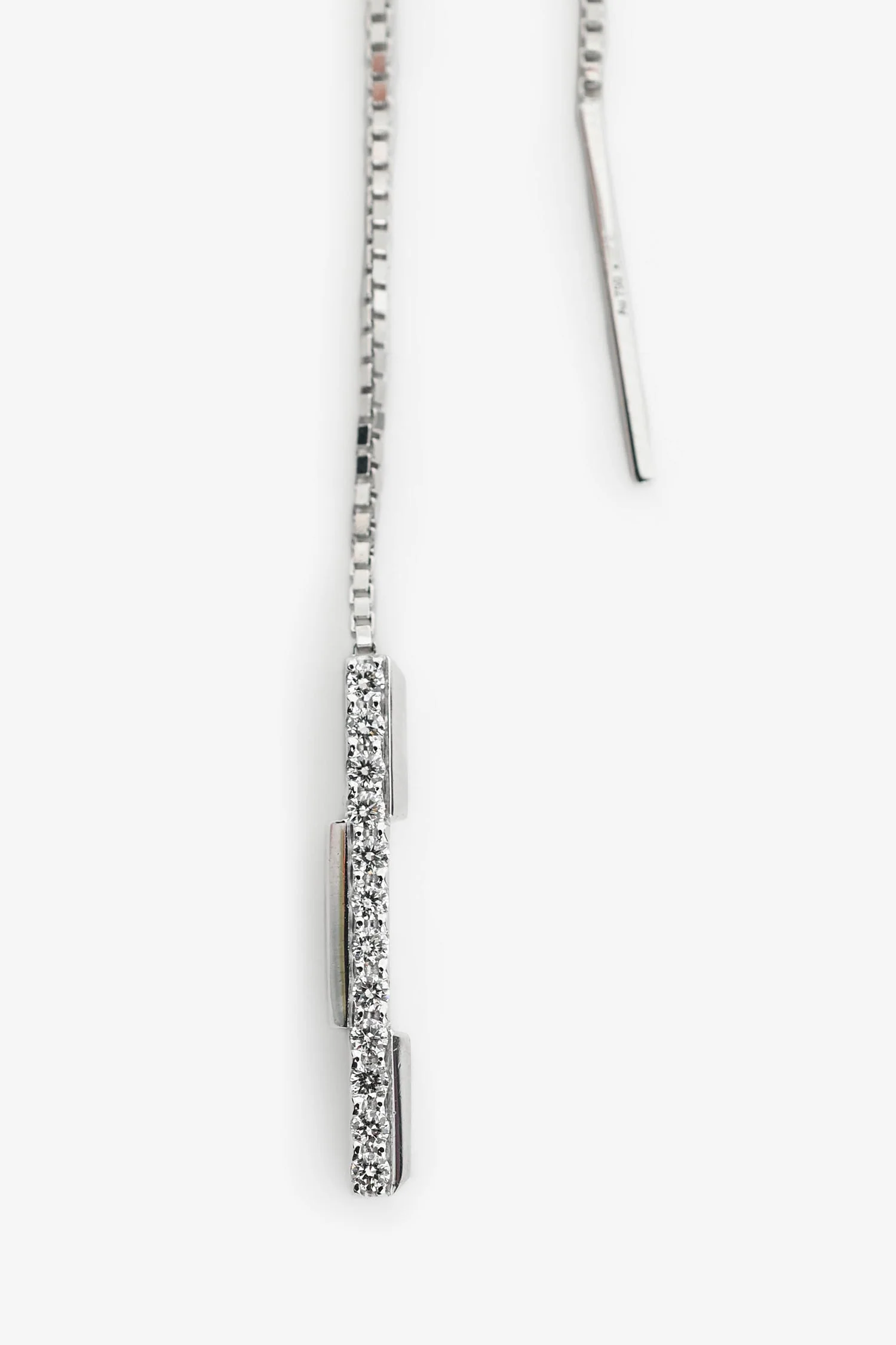 Gucci 18K White Gold Diamond Set Gucci Link To Love 'Gucci' Bar Earrings - Image 2