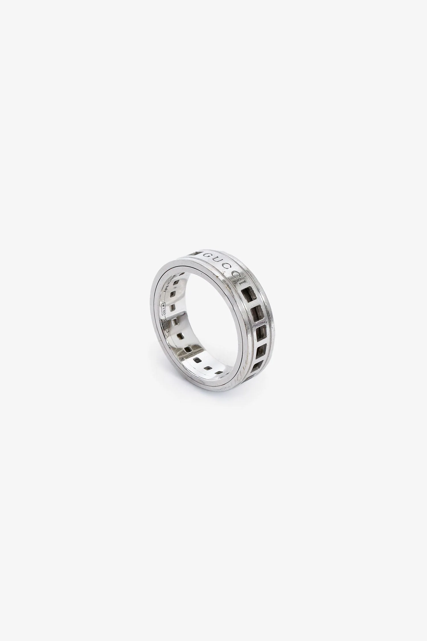 Gucci 18K White Gold Spinning Scroll Ring Size 5