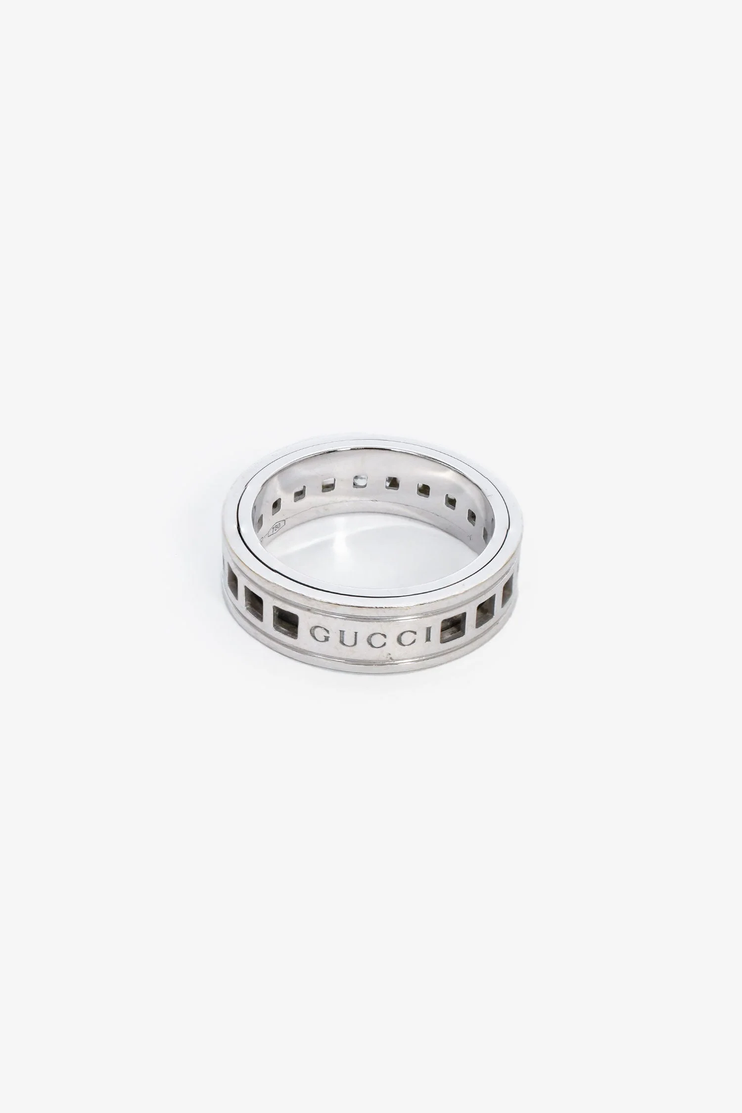 Gucci 18K White Gold Spinning Scroll Ring Size 5 - Image 2