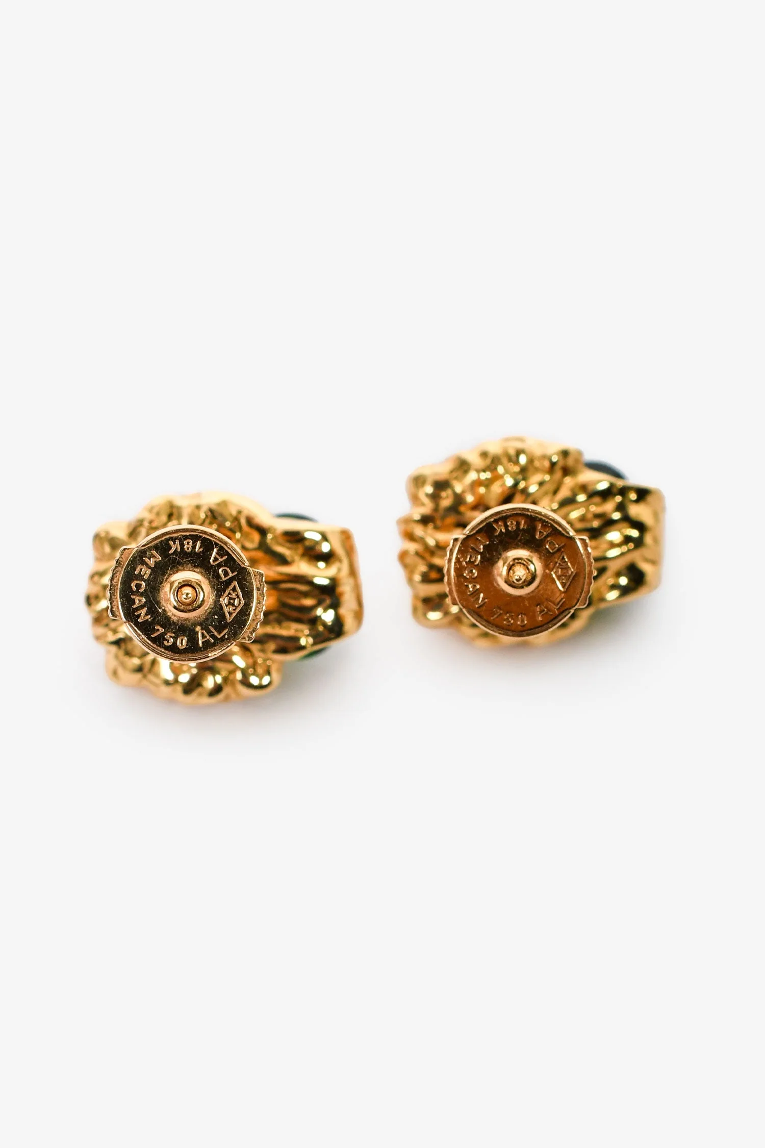 Gucci 18K Yellow Gold/Chrome Diopside/Diamond Set Lion Head Earrings - Image 2