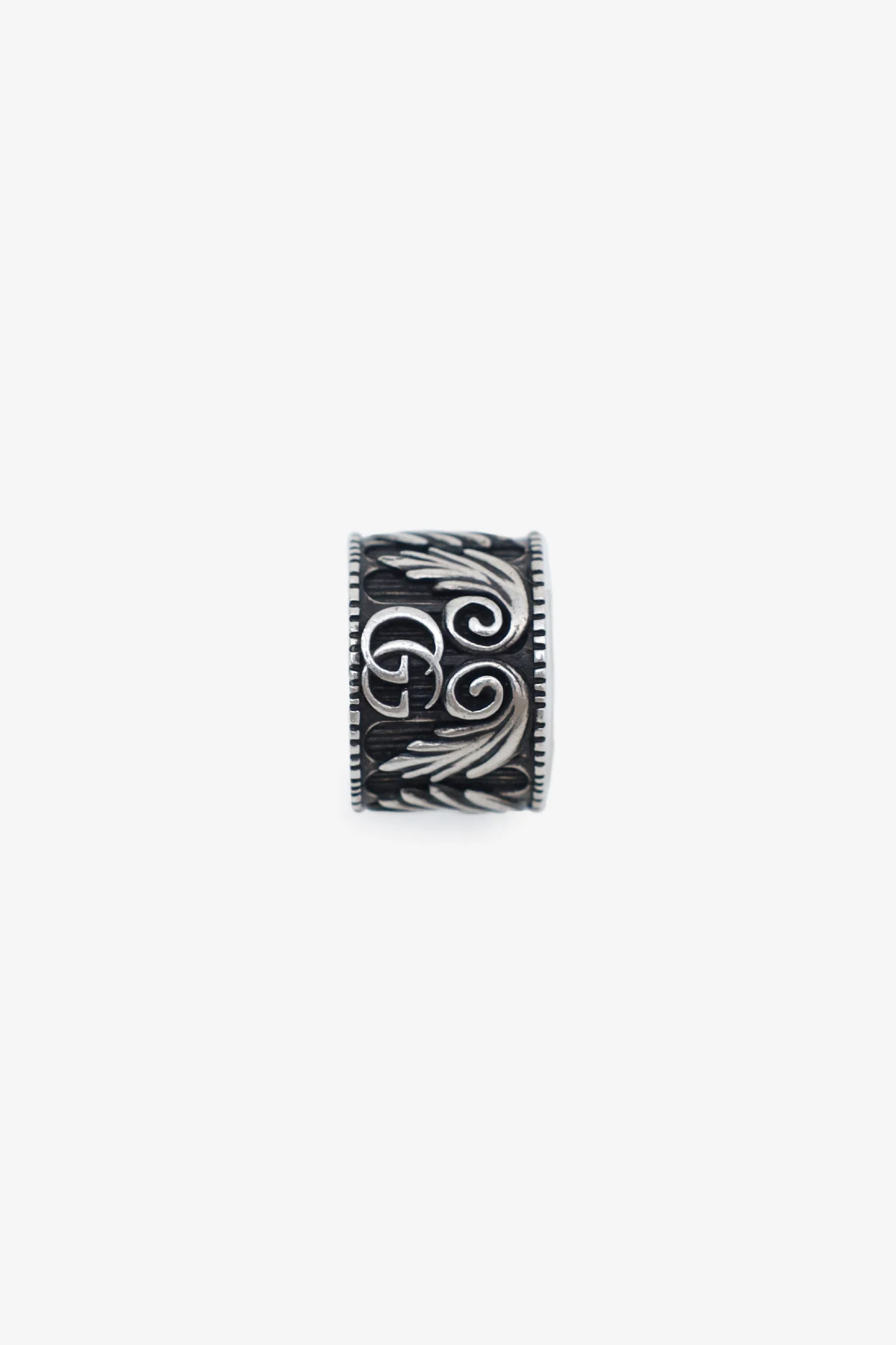 Gucci Aged Sterling Silver GG Marmont Wing Ring