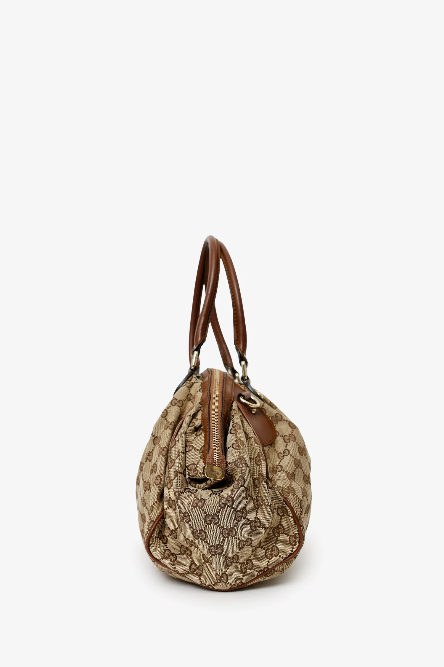 Gucci Beige/Brown GG Canvas Leather Trimmed Sukey Top Handle With Strap - Image 4