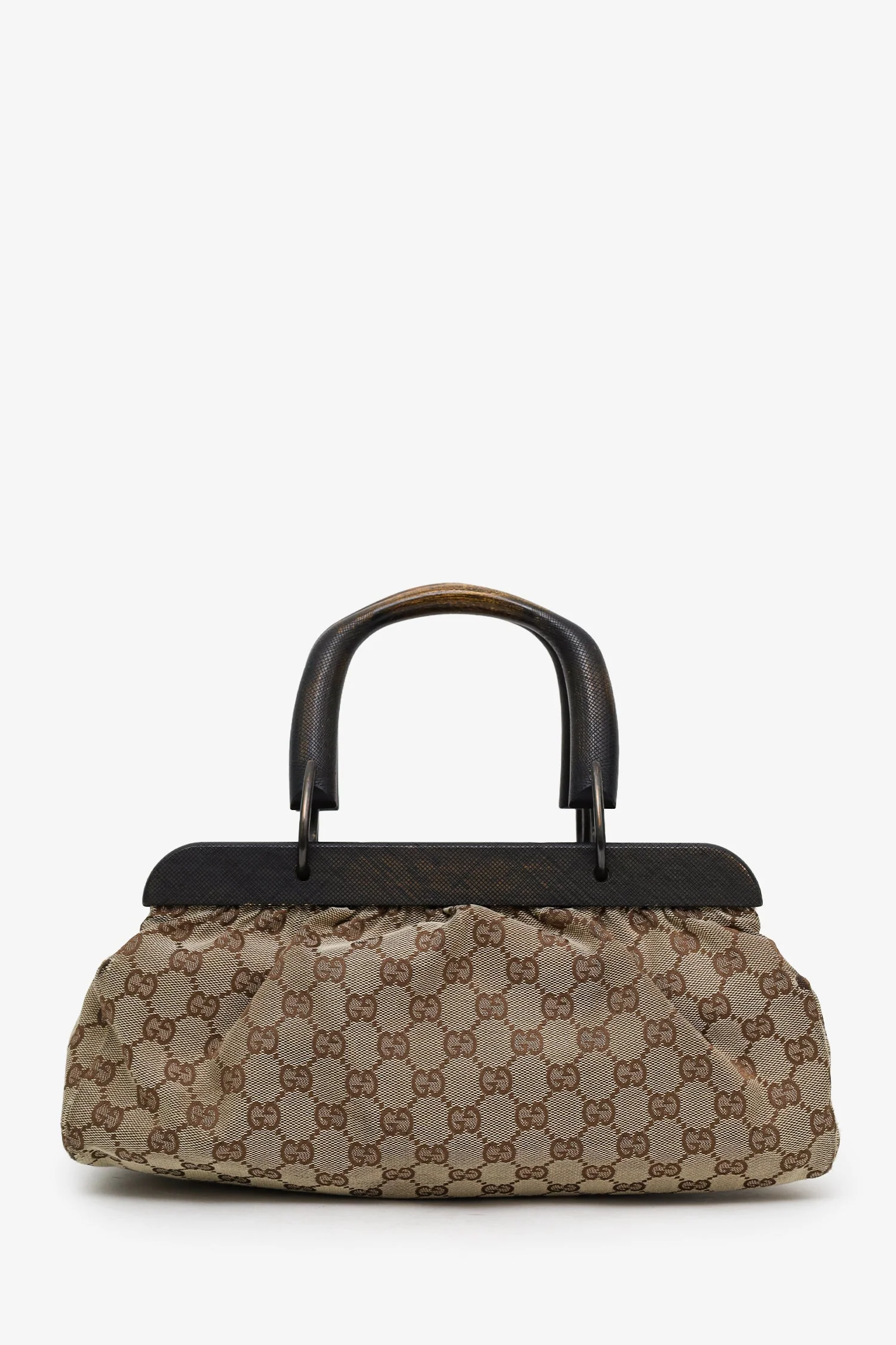 Gucci Beige GG Canvas Wooden Handle Satchel - Image 2
