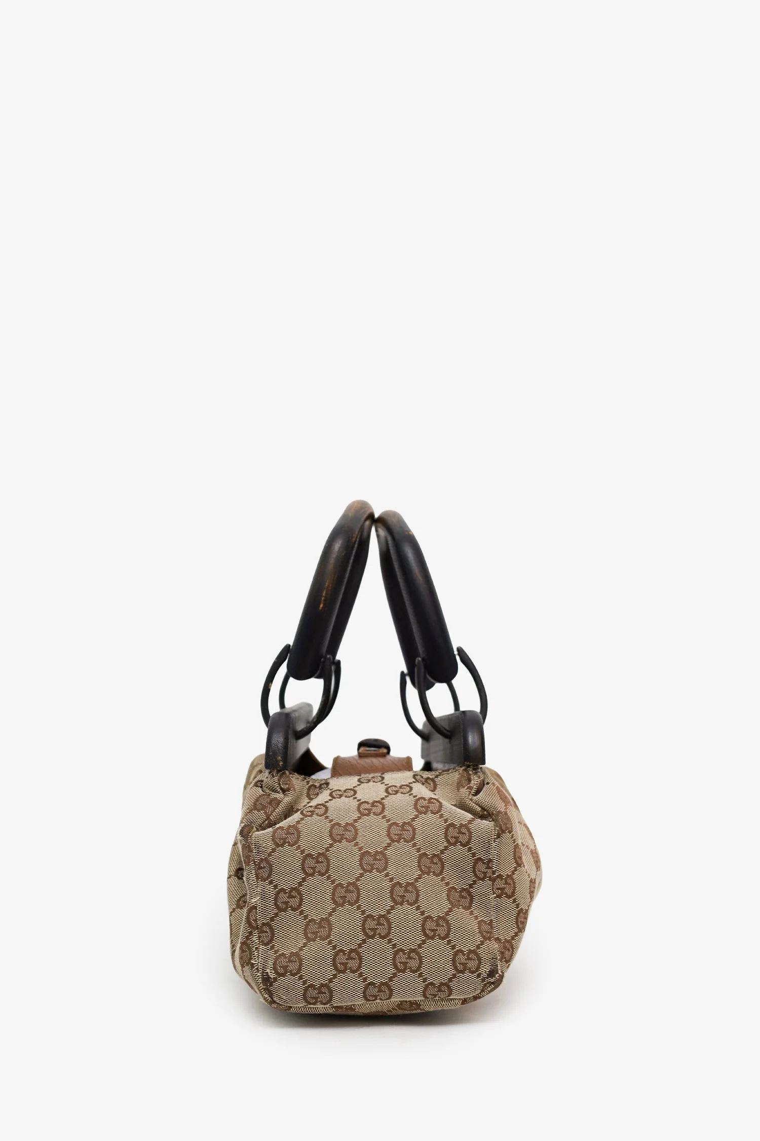 Gucci Beige GG Canvas Wooden Handle Satchel - Image 3