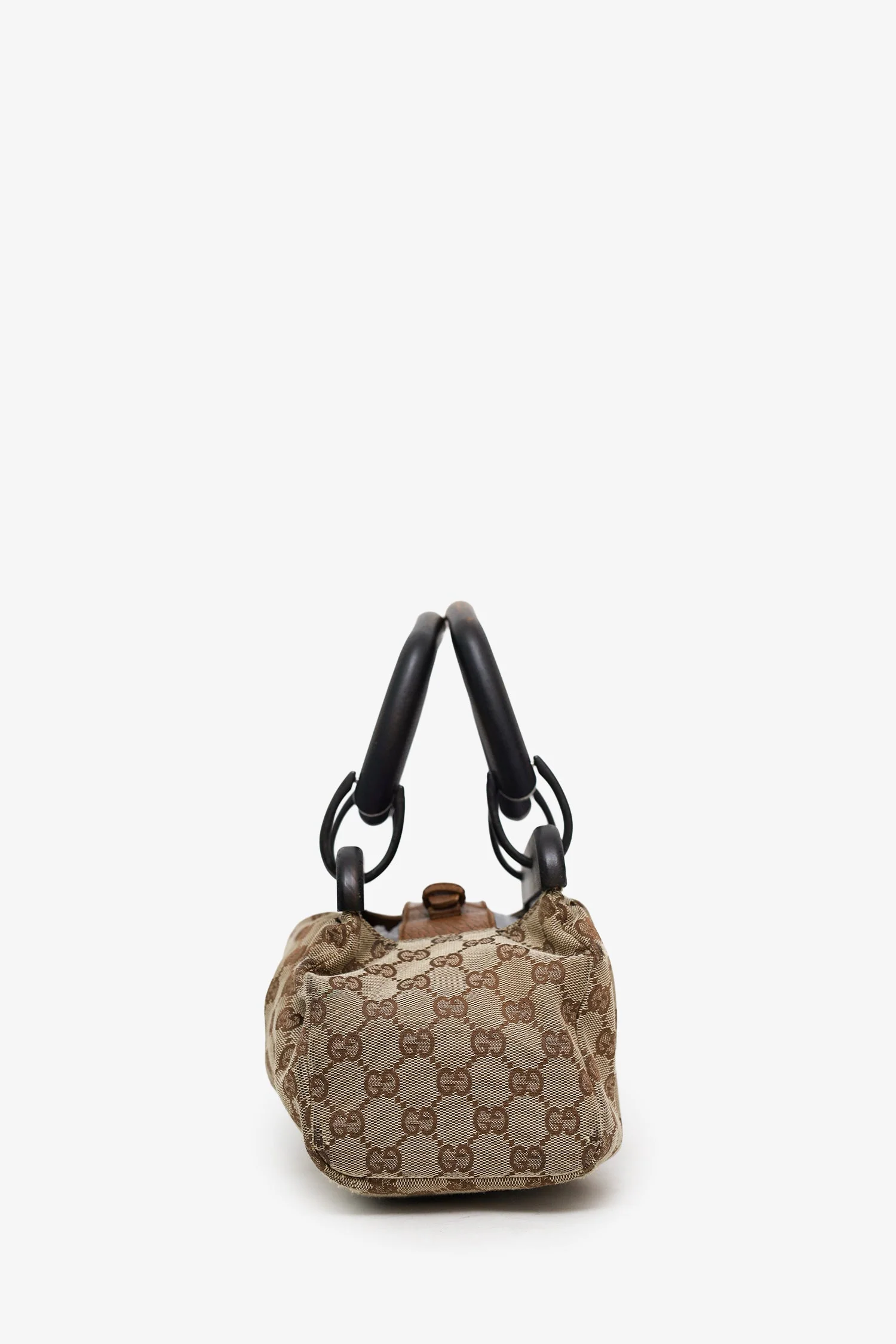 Gucci Beige GG Canvas Wooden Handle Satchel - Image 4