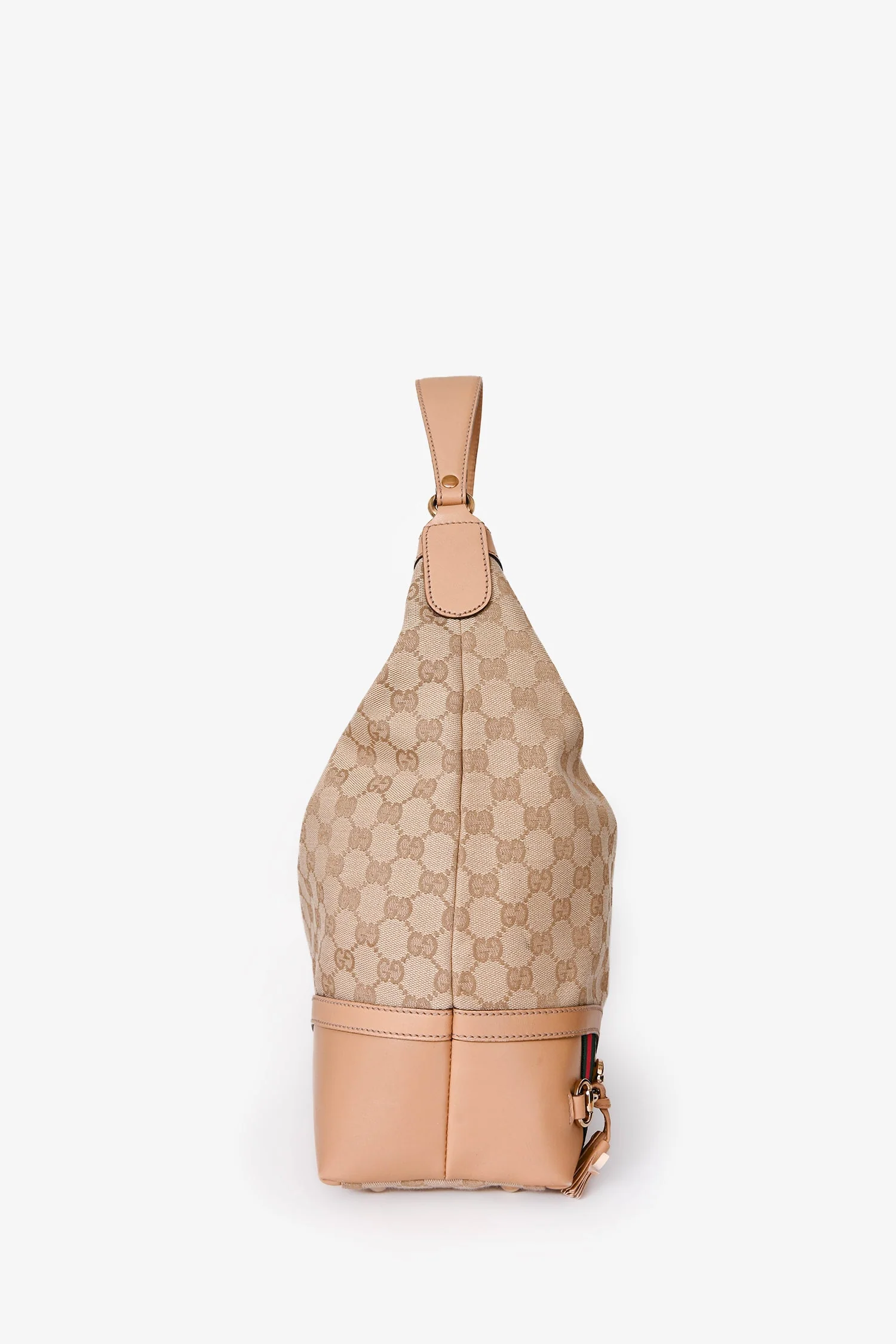 Gucci Beige GG Supreme Canvas Horsebit Tassel Shoulder Bag - Image 3