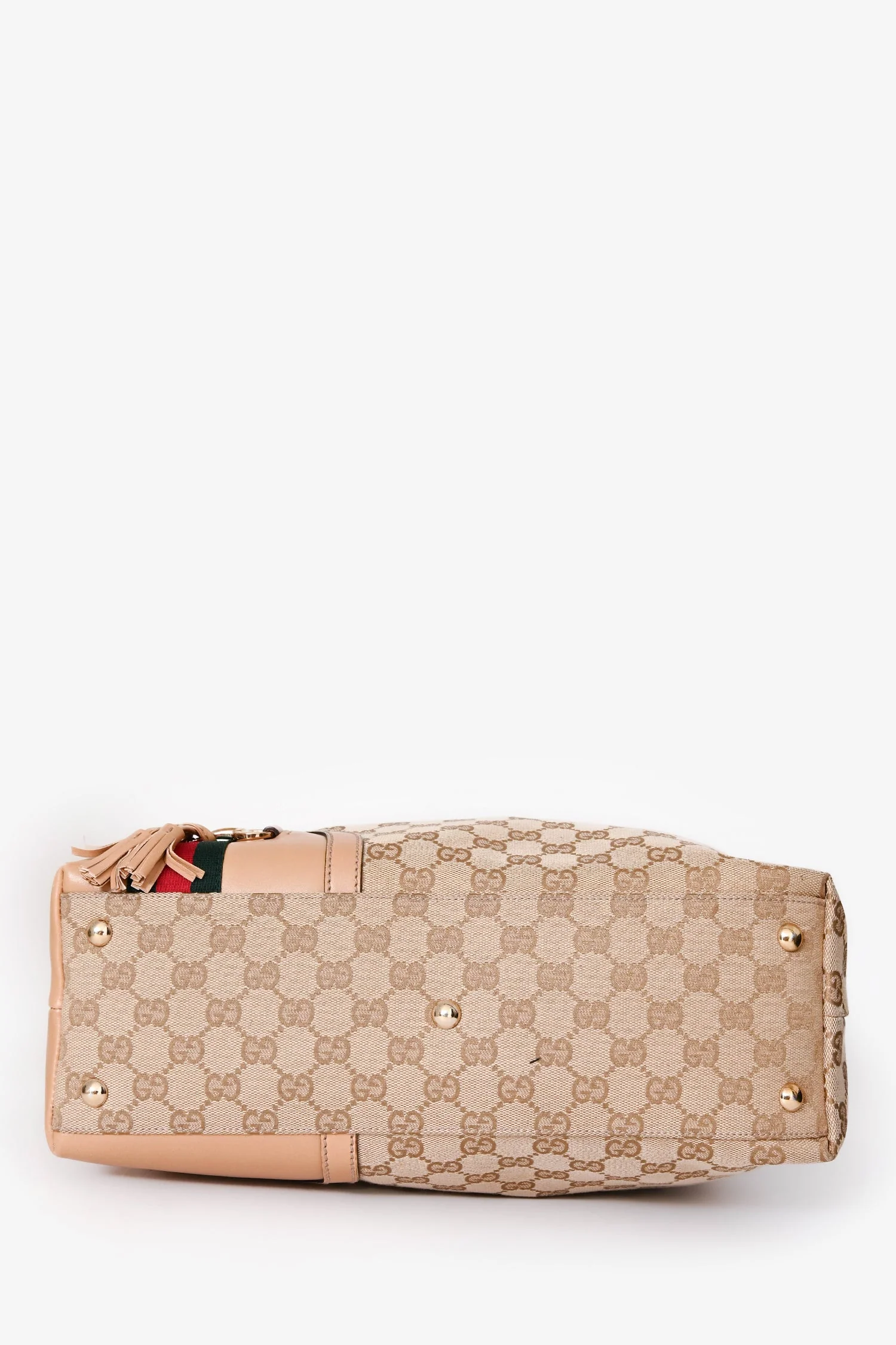 Gucci Beige GG Supreme Canvas Horsebit Tassel Shoulder Bag - Image 5