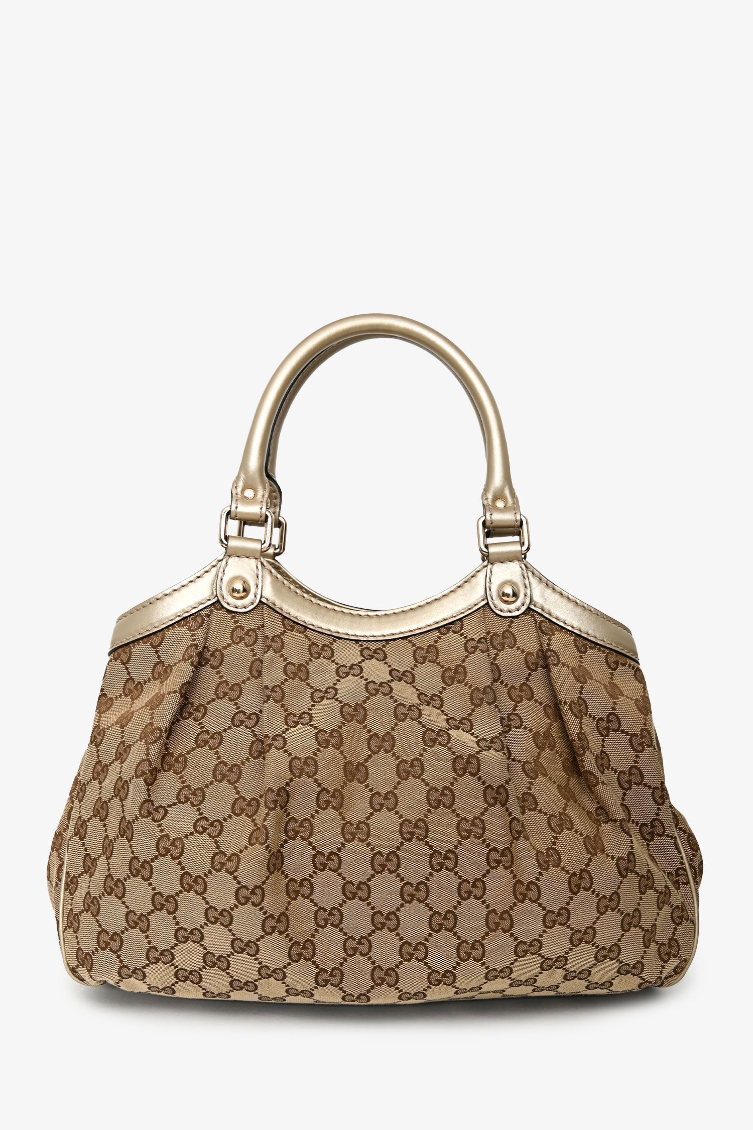 Gucci Beige/Gold Leather Trim GG Canvas Medium Sukey Tote Bag - Image 2