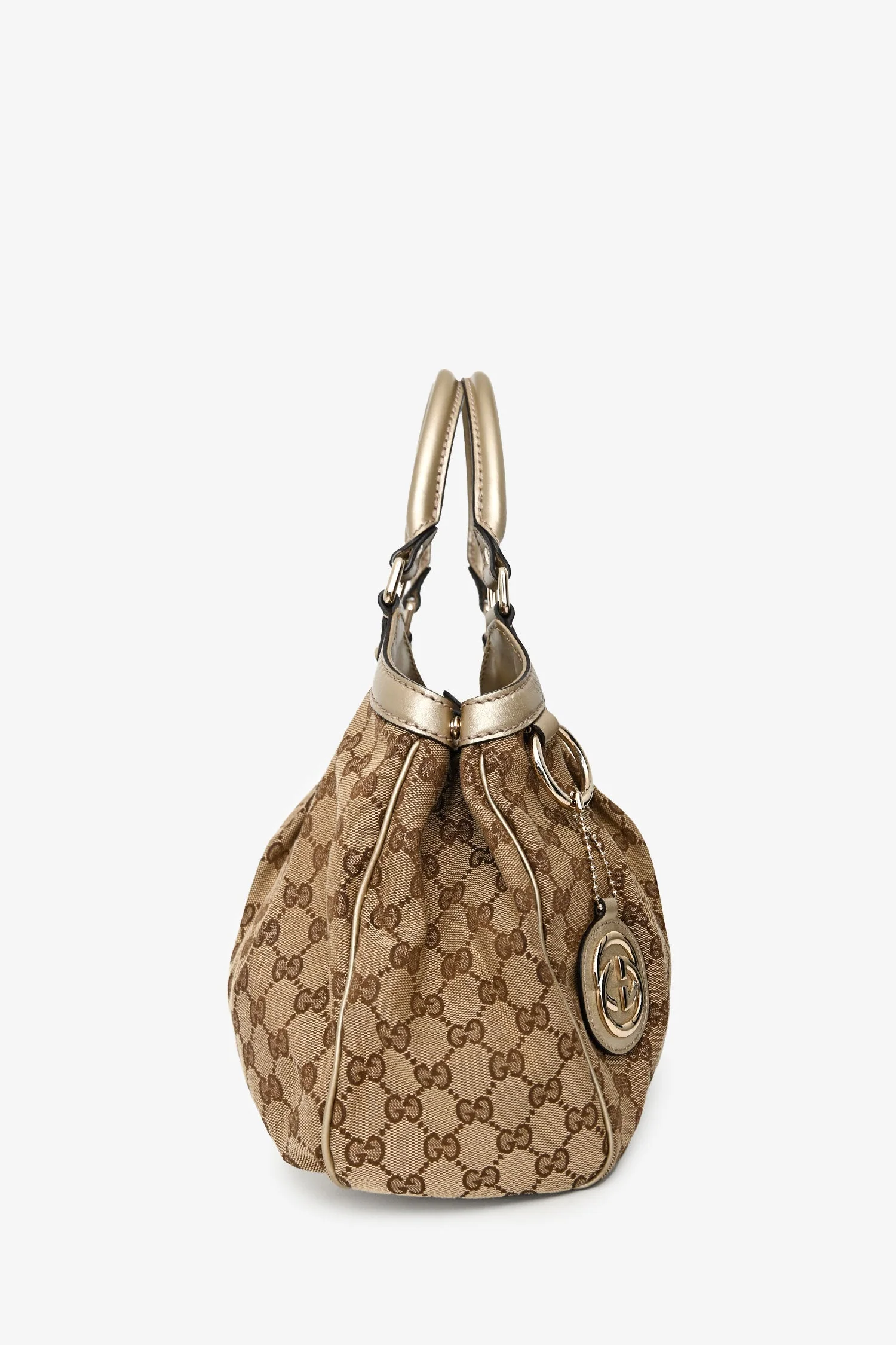 Gucci Beige/Gold Leather Trim GG Canvas Medium Sukey Tote Bag - Image 3