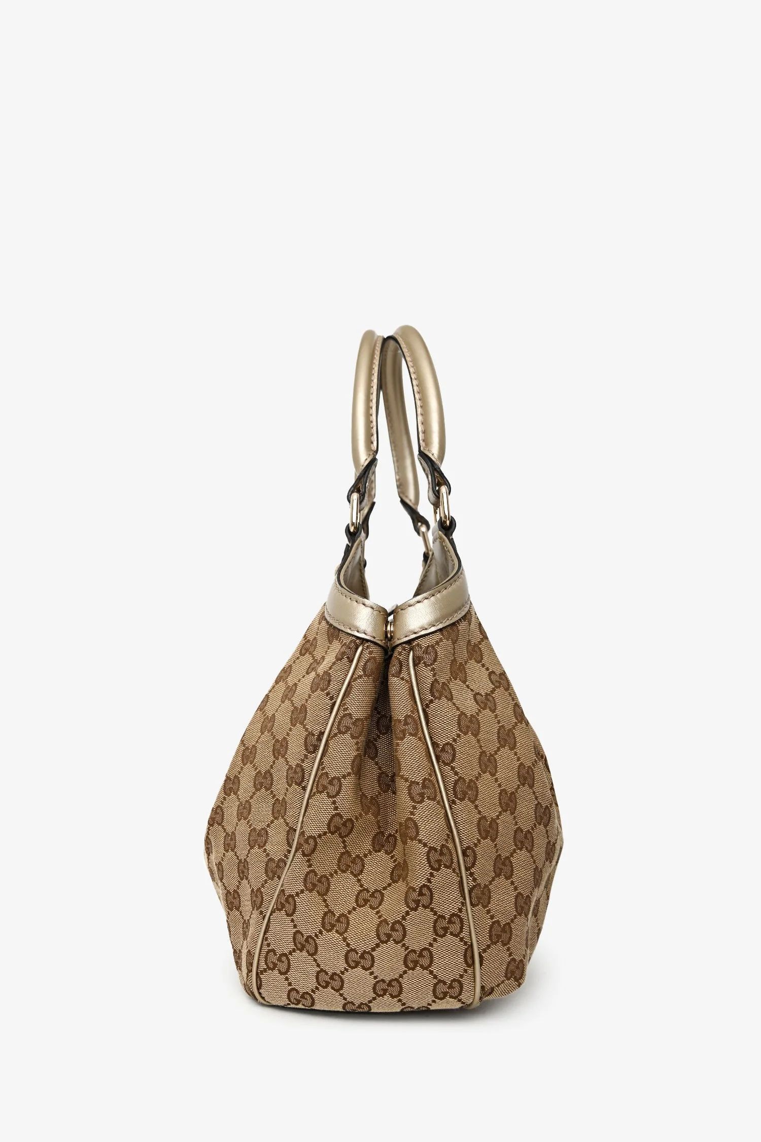 Gucci Beige/Gold Leather Trim GG Canvas Medium Sukey Tote Bag - Image 4