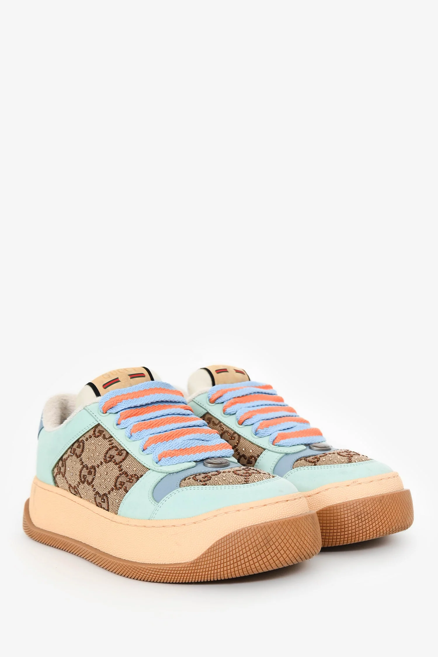 Gucci Beige/Light Blue GG Supreme Screener Sneakers Size 36 - Image 2