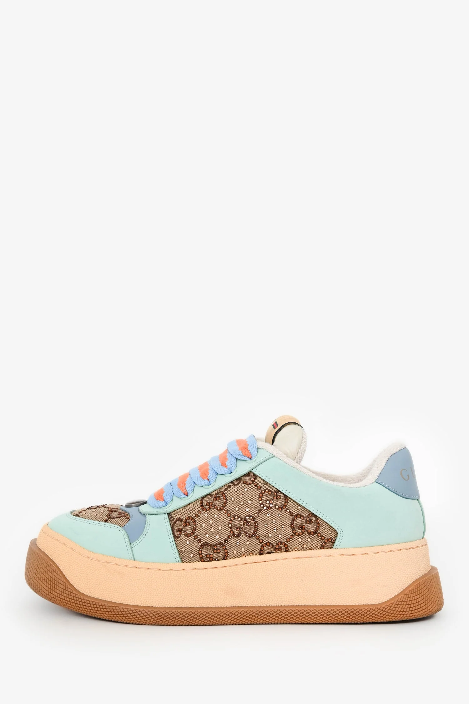 Gucci Beige/Light Blue GG Supreme Screener Sneakers Size 36 - Image 4